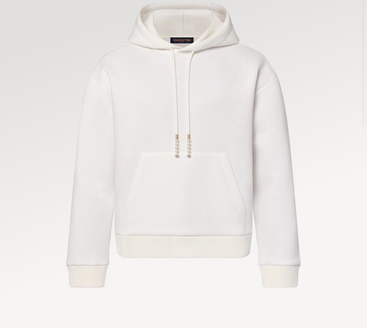 image of Louis Vuitton Embroidered Jersey Hoodie in White Milk, Men's (Size Small)