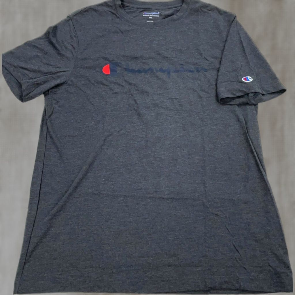 Champion Champion Shirt Men Large Gray Blue Tee Spell Out Logo Basic Plain Adult Top Size US L / EU 52-54 / 3 - 1 Thumbnail