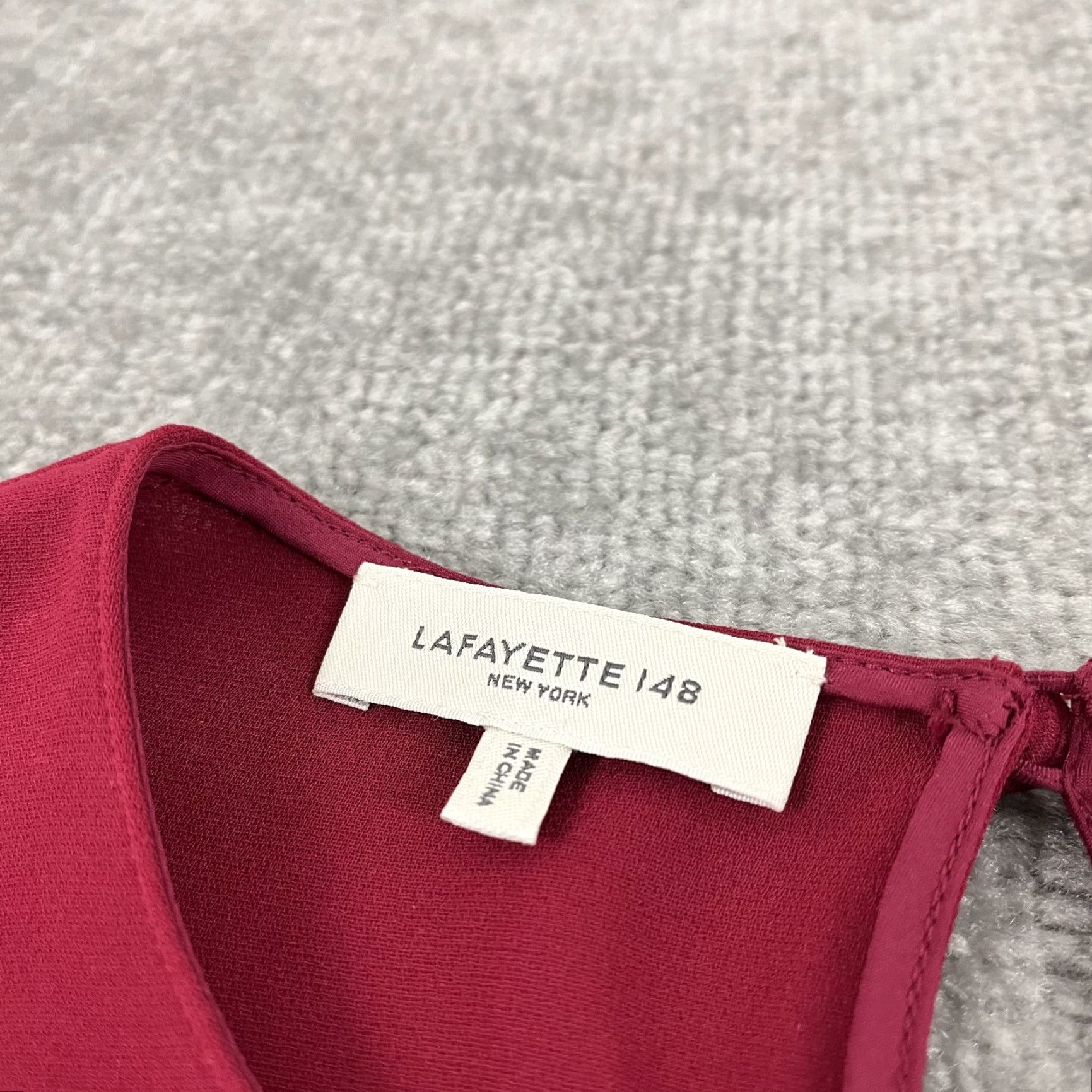 Vintage Lafayette 148 New York Dress Womens Medium Red Knee Length Puff Sleeve Acetate Size M / US 6-8 / IT 42-44 - 2 Thumbnail