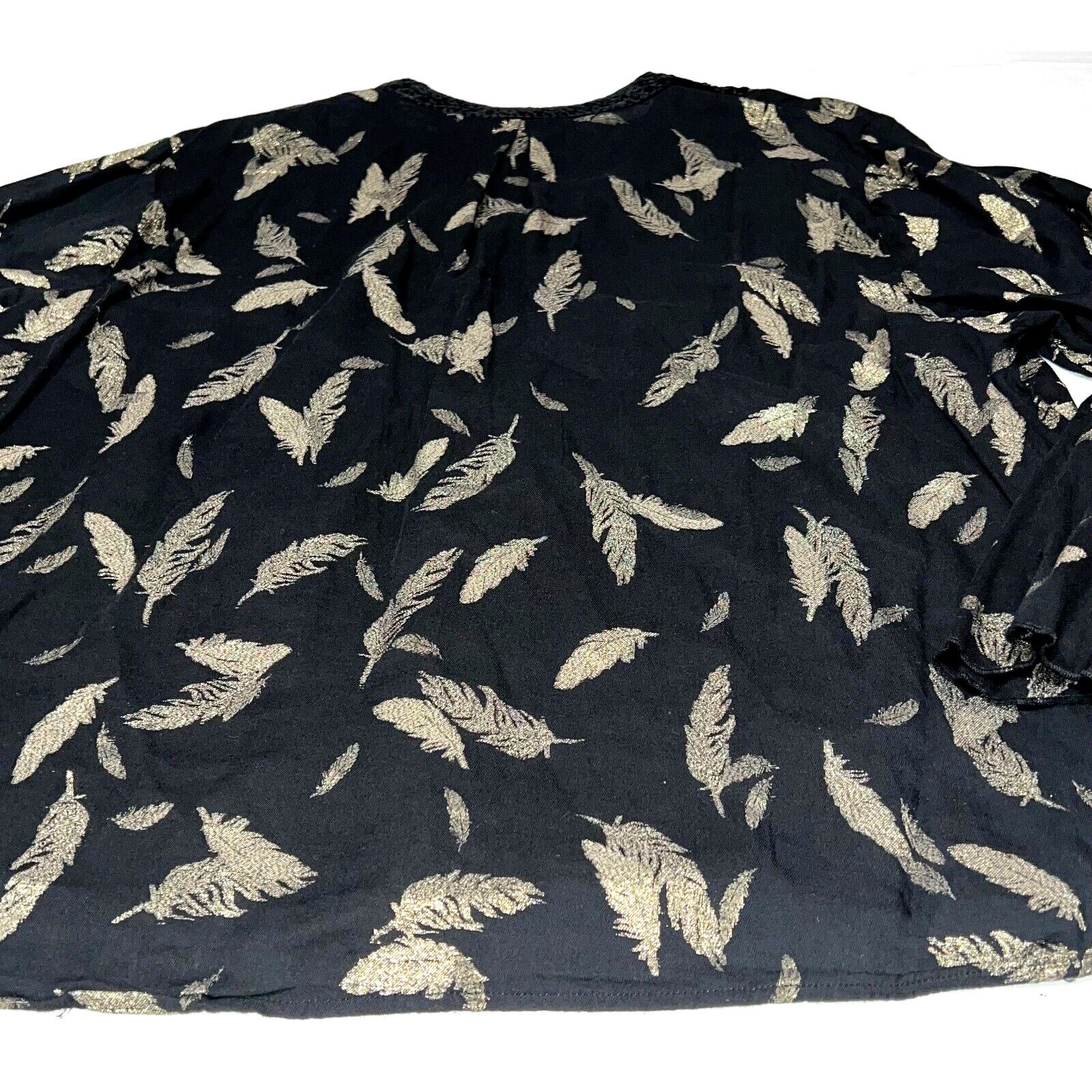 Johnny Was JOHNNY WAS WORKSHOP SZ XL BLACK GOLD FEATHER BELL SLEEVE Size XL / US 12-14 / IT 48-50 - 4 Thumbnail