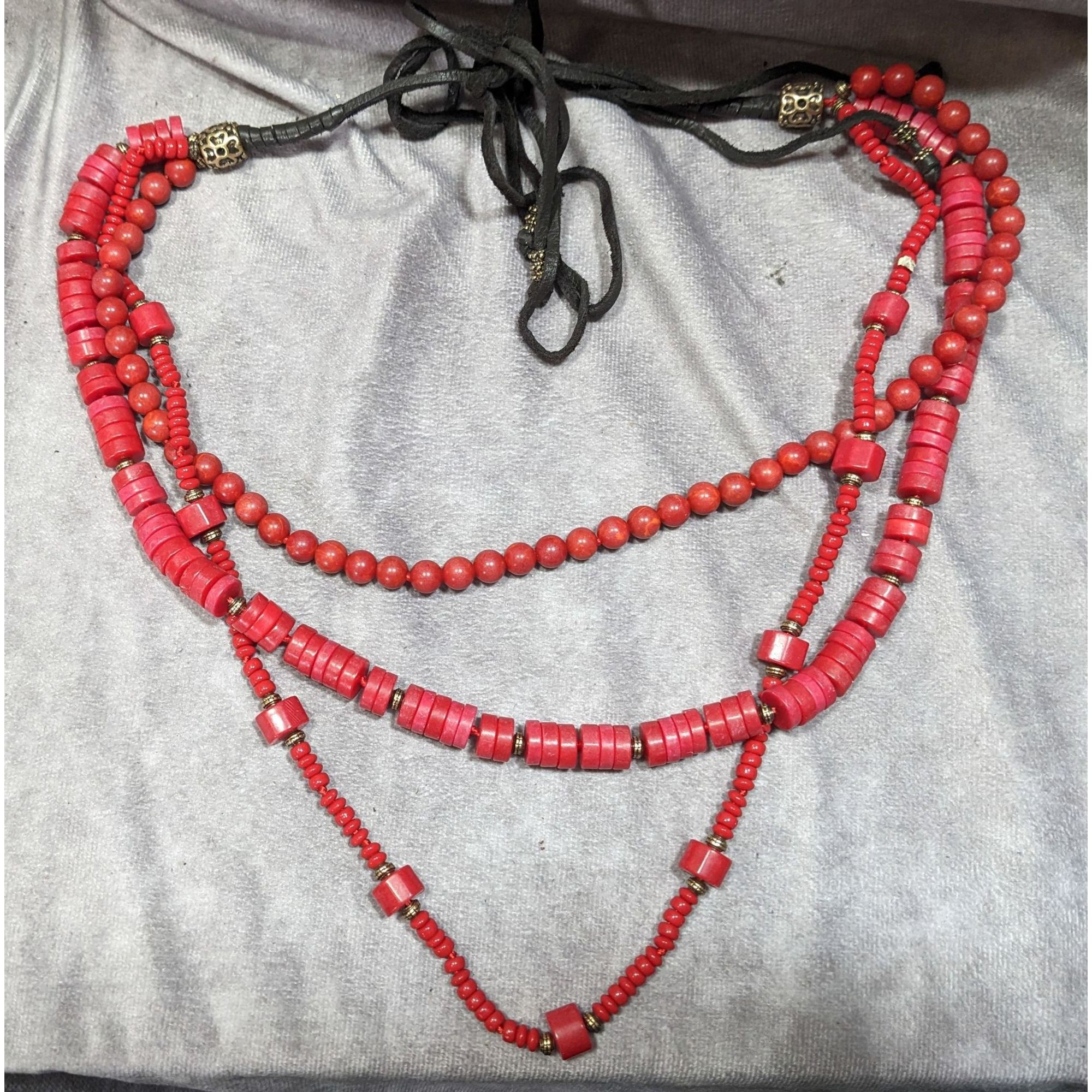 Other Vintage Red Stone And Glass Layered Tie-On Necklace Size ONE SIZE - 4 Thumbnail