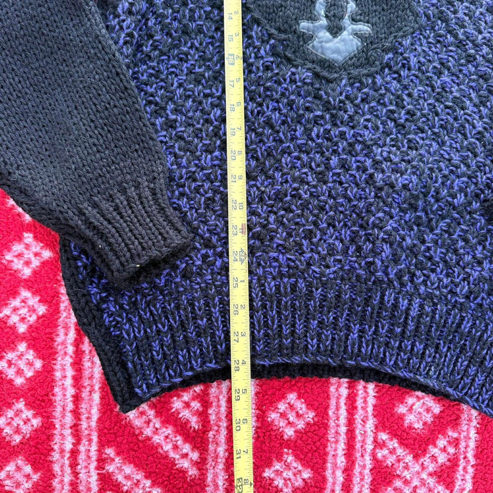 Other Vintage 80s Forum Chunky Knit Sweater L Gray Leather Purple Size US L / EU 52-54 / 3 - 7 Thumbnail