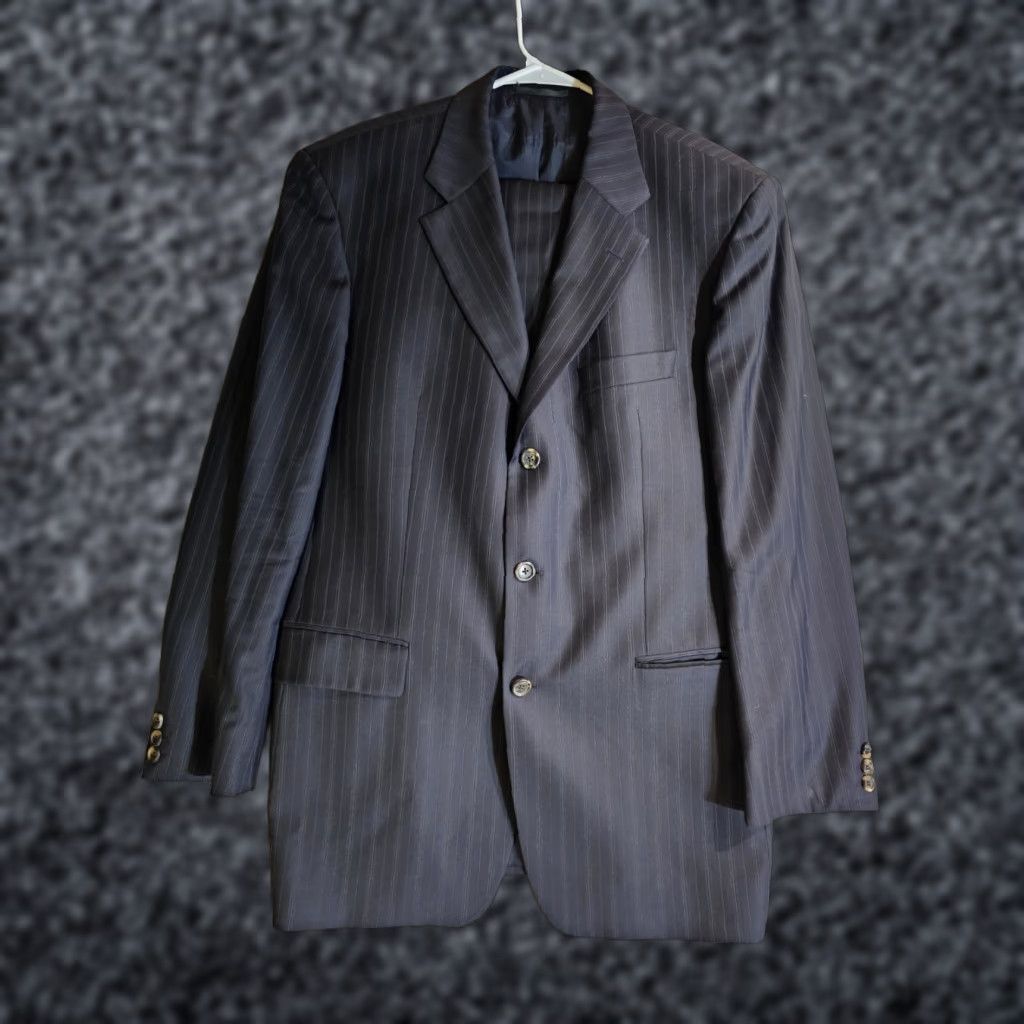 Hugo Boss HUGO BOSS Classic 2 Pc Lucca Lanificio Cerruti Blue Pin Suit Mens 44 34x28 Striped Size 44R - 1 Thumbnail
