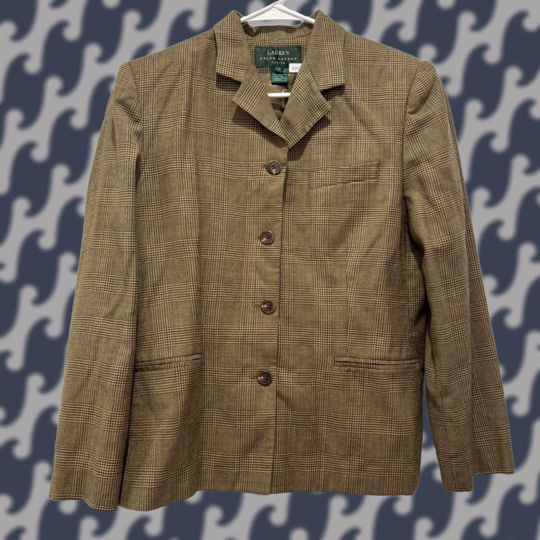Ralph Lauren Lauren Ralph Lauren Blazer Jacket Petite Brown Glen Plaid 4-Button Notch Long Sleeve 12P Women Size XL / US 12-14 / IT 48-50 - 1 Thumbnail