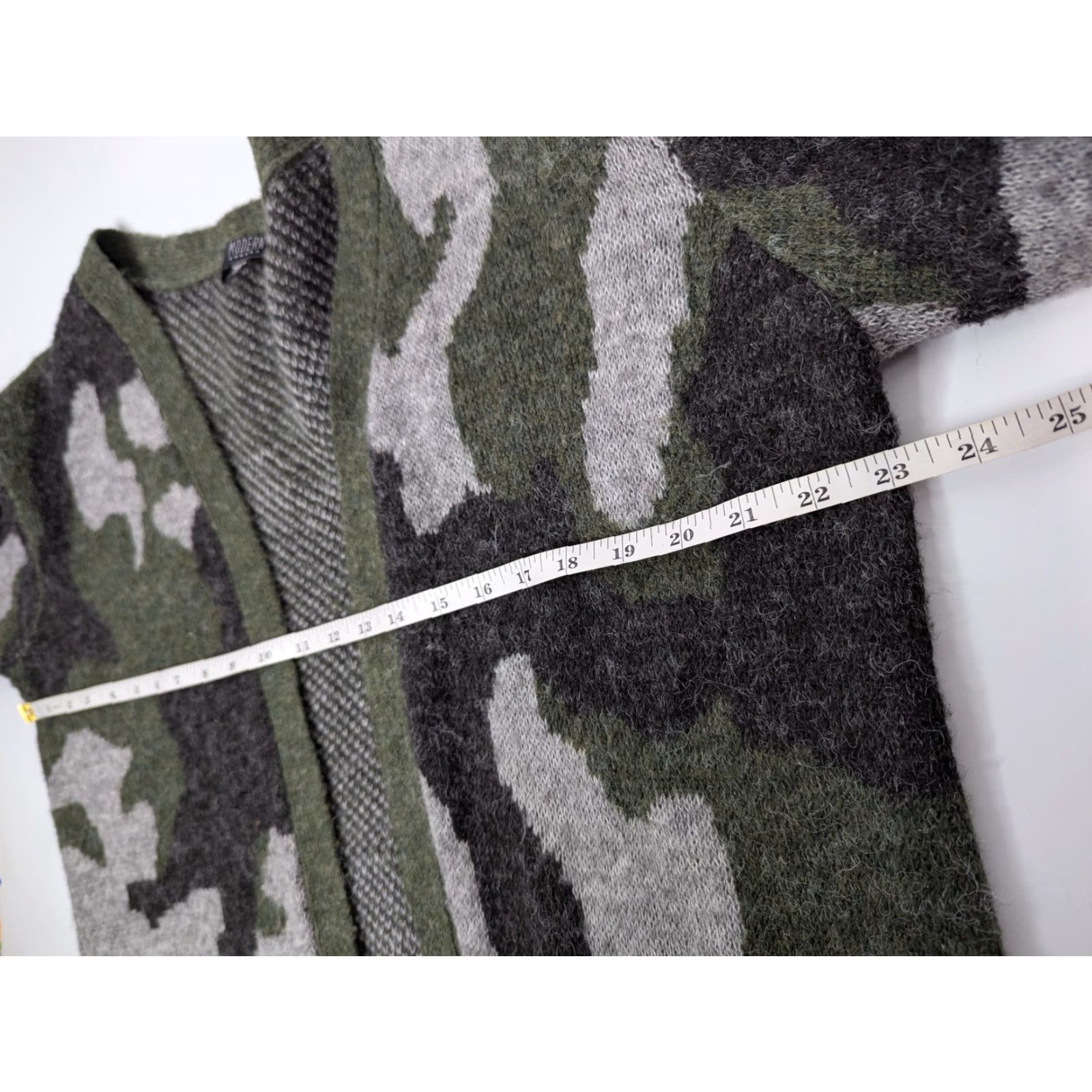 Vintage Modern Canvas Cardigan Women M Green Gray Camo Open Front Sweater Size M / US 6-8 / IT 42-44 - 6 Thumbnail