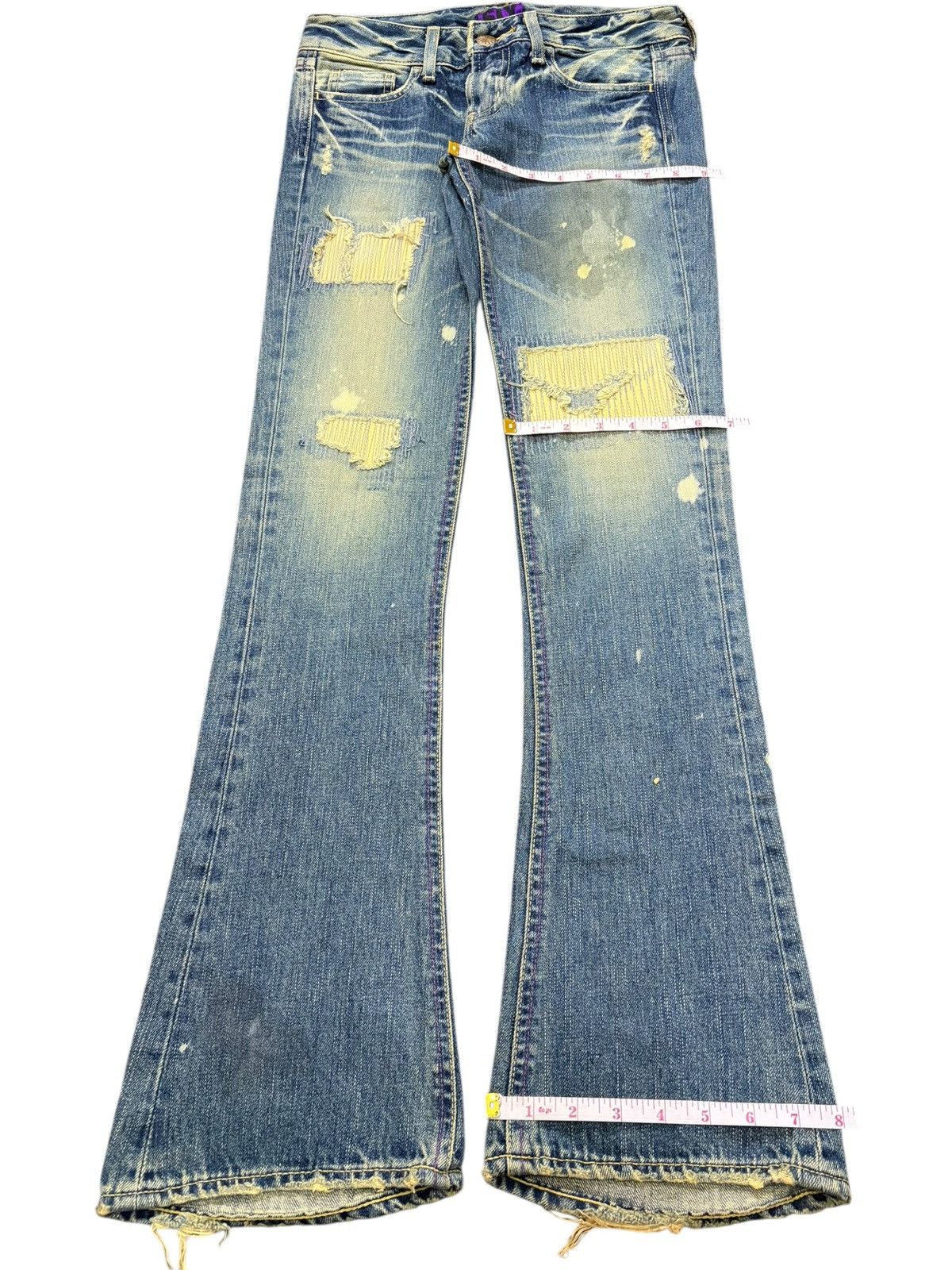 SLY Vintage Japanese Sly Sashiko Distress Low Rise Flare Jeans Size 28" / US 6 / IT 42 - 8 Thumbnail