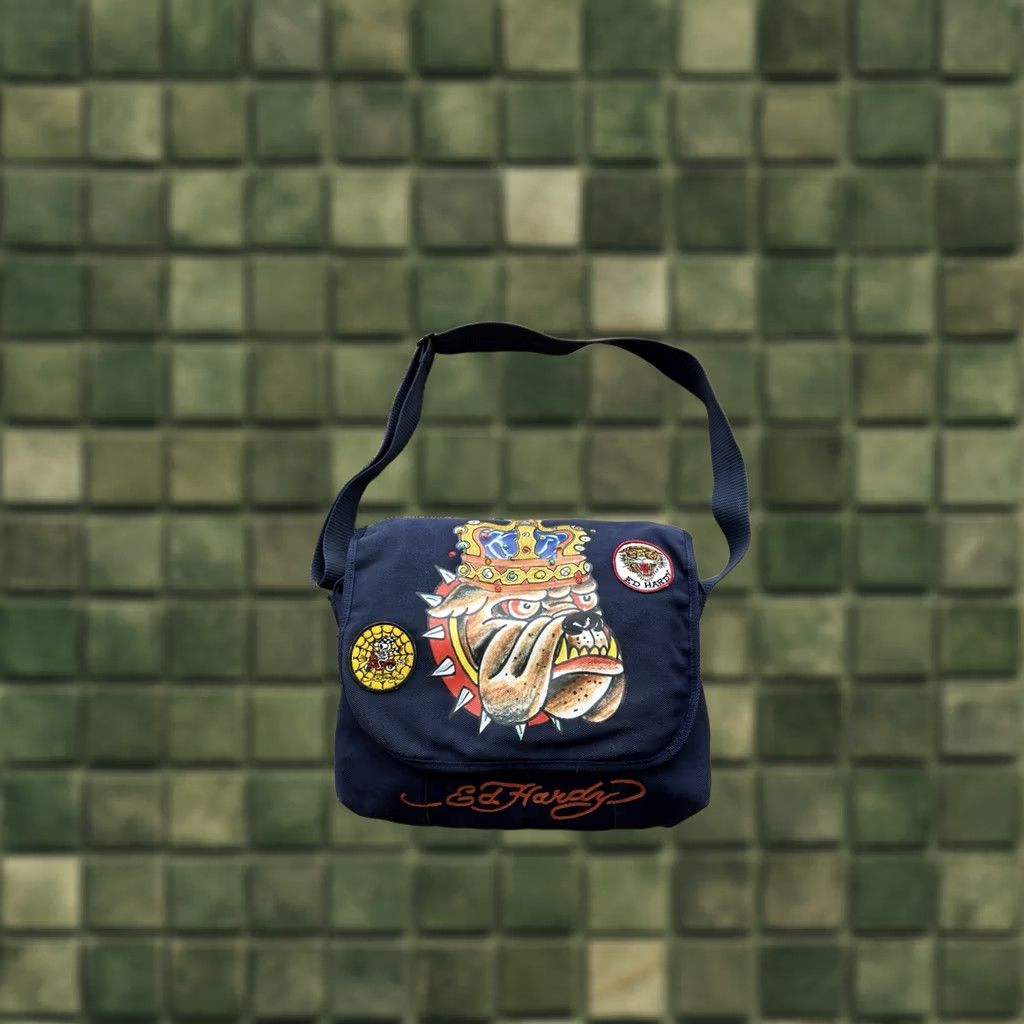 Ed Hardy VINTAGE Ed Hardy By Christian Audigier Shoulder Crossbody Sling Bag Men Medium Blue 90s Army Retro Streetwear Japanesebrand Crossbody Bag Size ONE SIZE - 1 Thumbnail