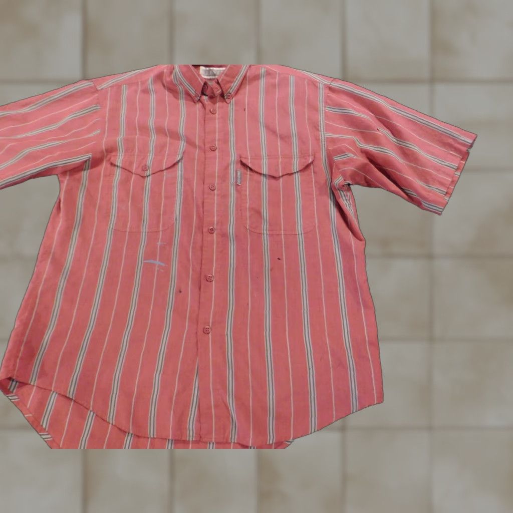 Levi's Vintage Levi's Mens Shirt Medium Red Silver Label Button Down Striped 80s Retro Knit Cotton Polyester Long Sleeve Collared Button-Up Mens Shirt Size US M / EU 48-50 / 2 - 1 Thumbnail