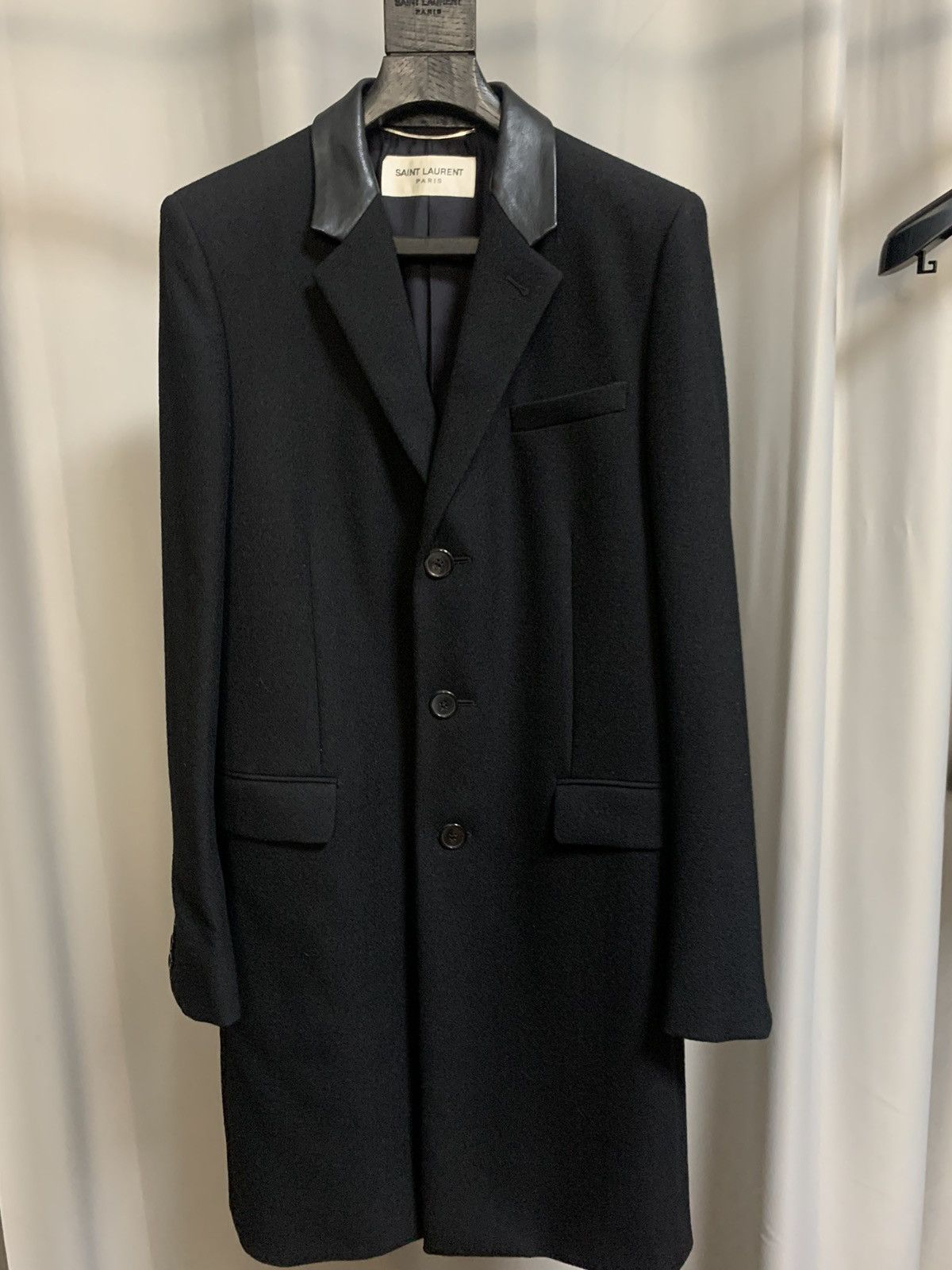 Saint Laurent Paris Saint Laurent 2013FW Leather Collar Wool Chestfield coat Size US M / EU 48-50 / 2 - 1 Thumbnail