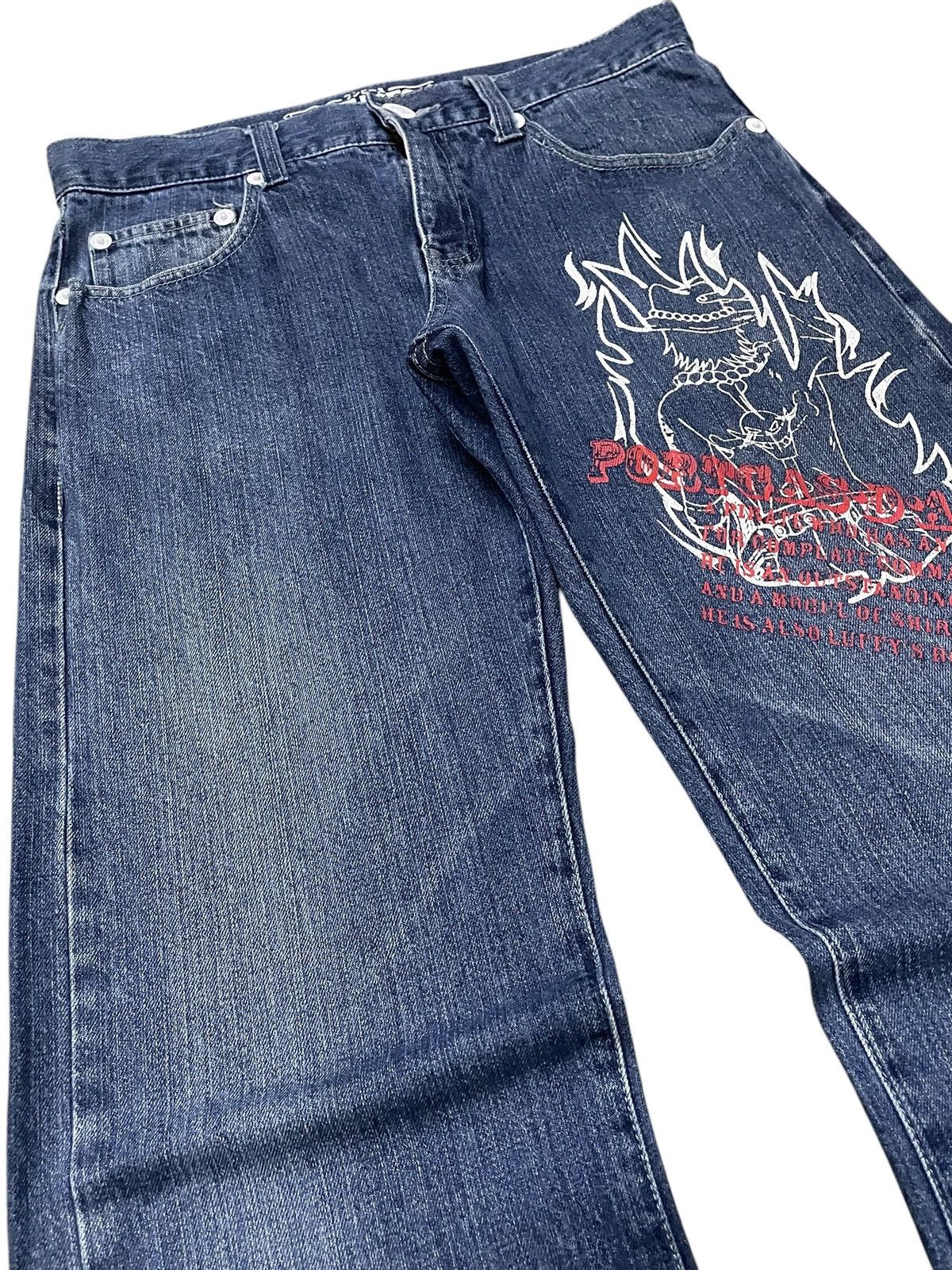 Japanese Brand Vintage One Piece Anime Ace And Luffy On Fire Rare Jeans Size US 30 / EU 46 - 7 Thumbnail