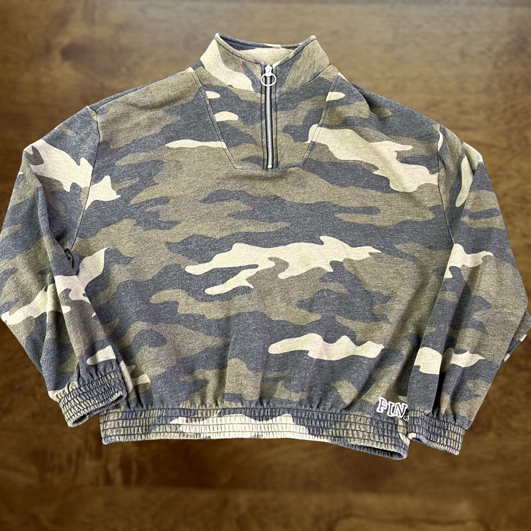 Vintage PINK Victoria's Secret Sweatshirt Womens Camo Quarter Zip Cropped Pullover XS Green Size XS / US 0-2 / IT 36-38 - 1 Thumbnail