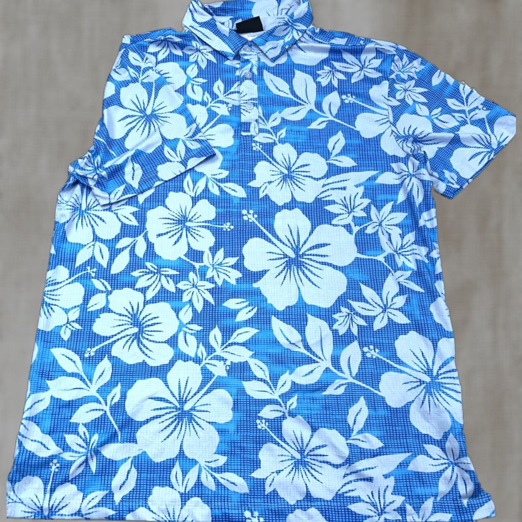 Vintage Yatta Golf Polo Shirt Men Medium Blue Floral Print Performance Wicking Dry Size US M / EU 48-50 / 2 - 1 Thumbnail