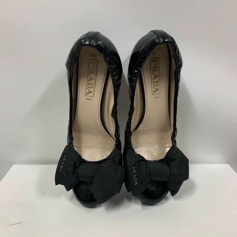Prada Prada Black Bow Patent Leather Flats -2505 Size US 6.5 / IT 36.5 - 3 Thumbnail