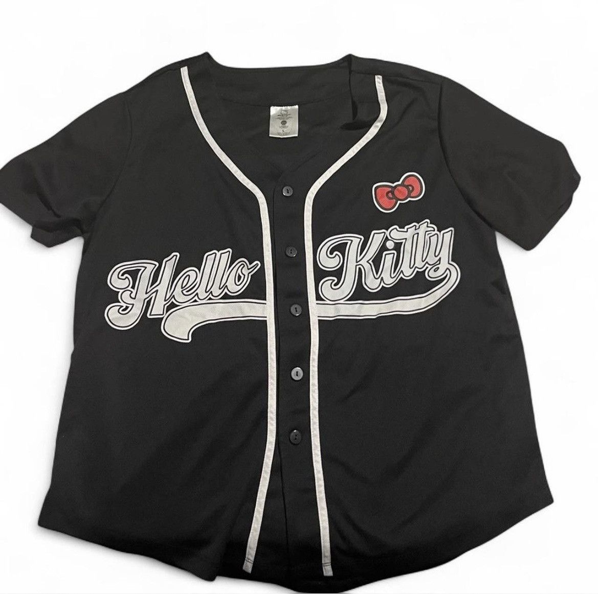 Hot Topic Hello Kitty Black Baseball Jersey Shirt – Sanrio Graphic Tee Size L / US 10 / IT 46 - 2 Thumbnail