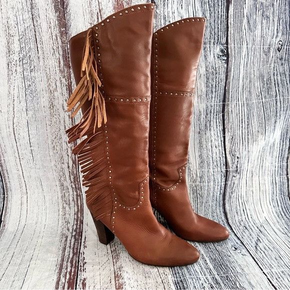 Vintage Vintage Nicole Genuine Leather Fringe Tall Heeled Boots Size US 8 / IT 38 - 12 Thumbnail