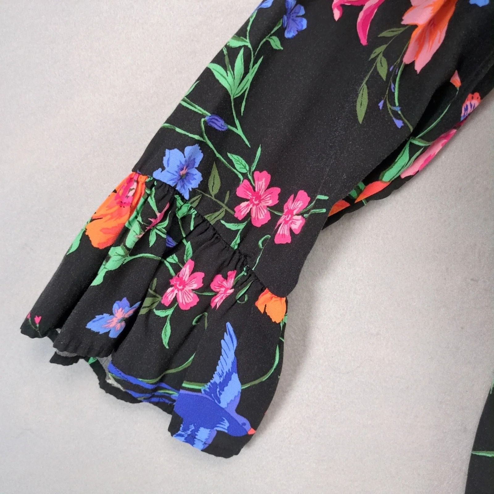 Old Navy Old Navy Black Floral Print Knee-Length Dress Sz L Flare Slv Size L / US 10 / IT 46 - 10 Thumbnail