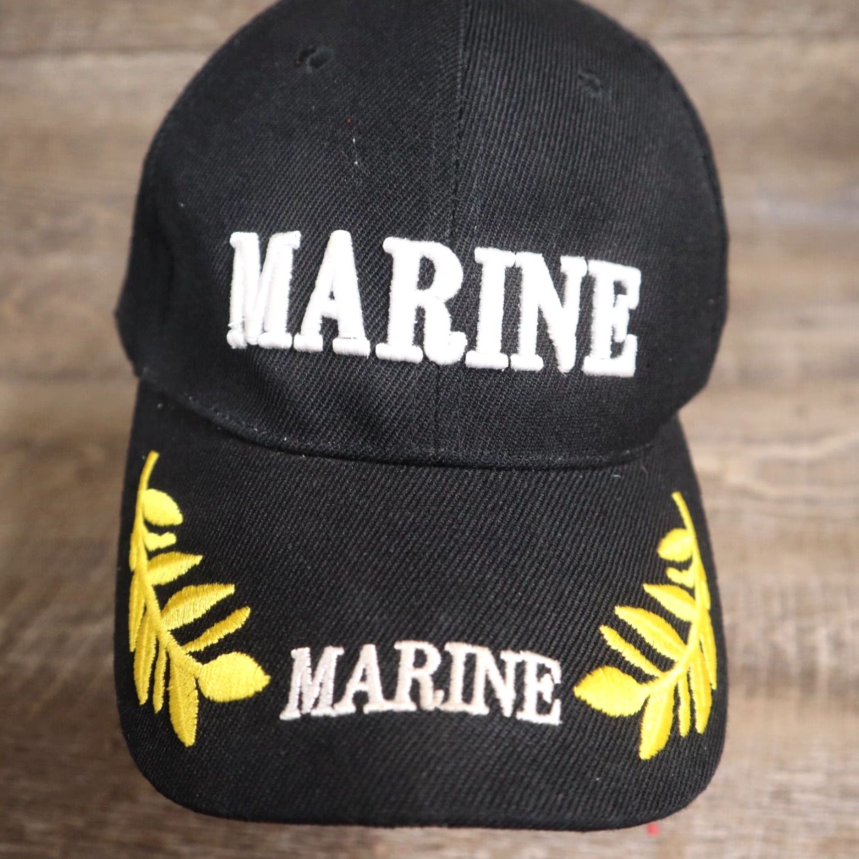 Vintage Marine Blue Baseball Hat Adjustable Military Gold Leaf Design Veteran Patriotic Size ONE SIZE - 2 Thumbnail