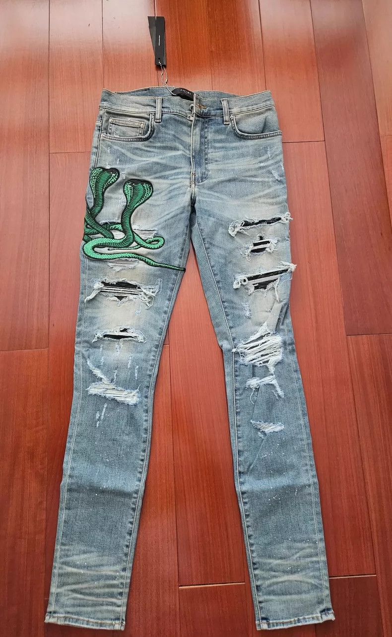 Amiri Amiri embroidered badge patched denim Size US 32 / EU 48 - 1 Thumbnail