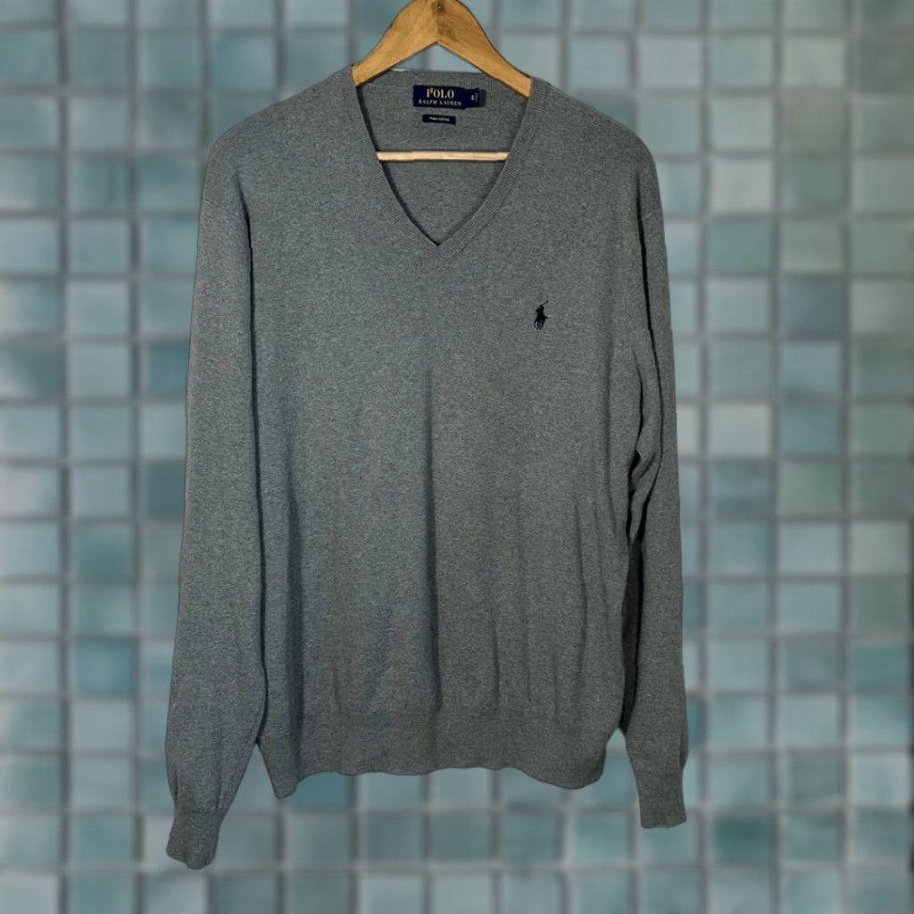 Polo Ralph Lauren Polo Ralph Lauren Vneck Sweater Mens Gray Pima Cotton XL Size US XL / EU 56 / 4 - 1 Thumbnail