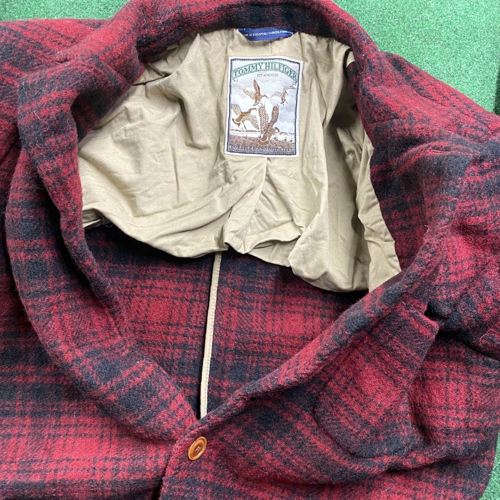 Tommy Hilfiger VINTAGE Tommy Hilfiger Blazer Jacket Mens L Red Plaid Wool 90s Classic Hip Hop USA 3-in-1 Shirt Mens Size 42R - 5 Thumbnail