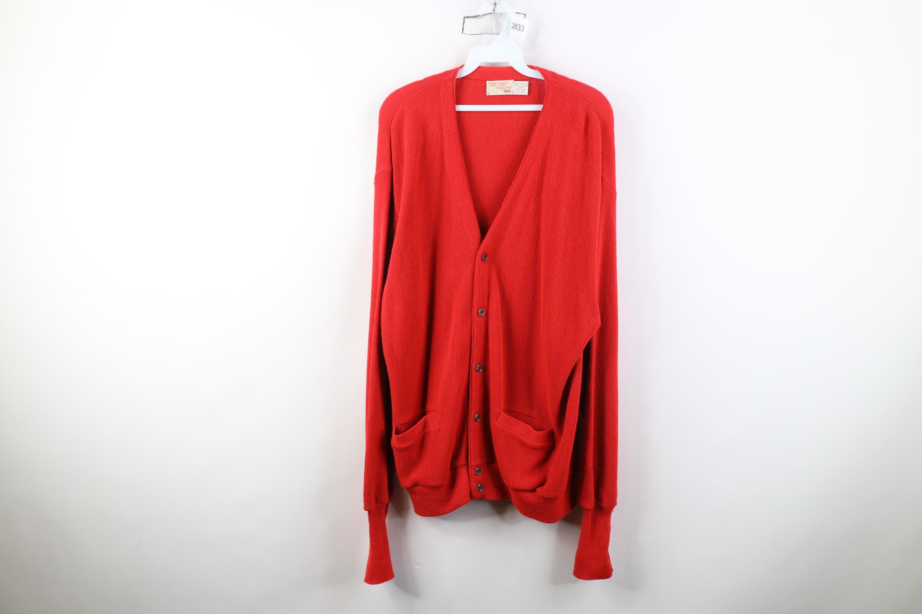 Vintage Vintage 70s Streetwear Kurt Cobain Cardigan Sweater Red USA Size US XL / EU 56 / 4 - 1 Thumbnail