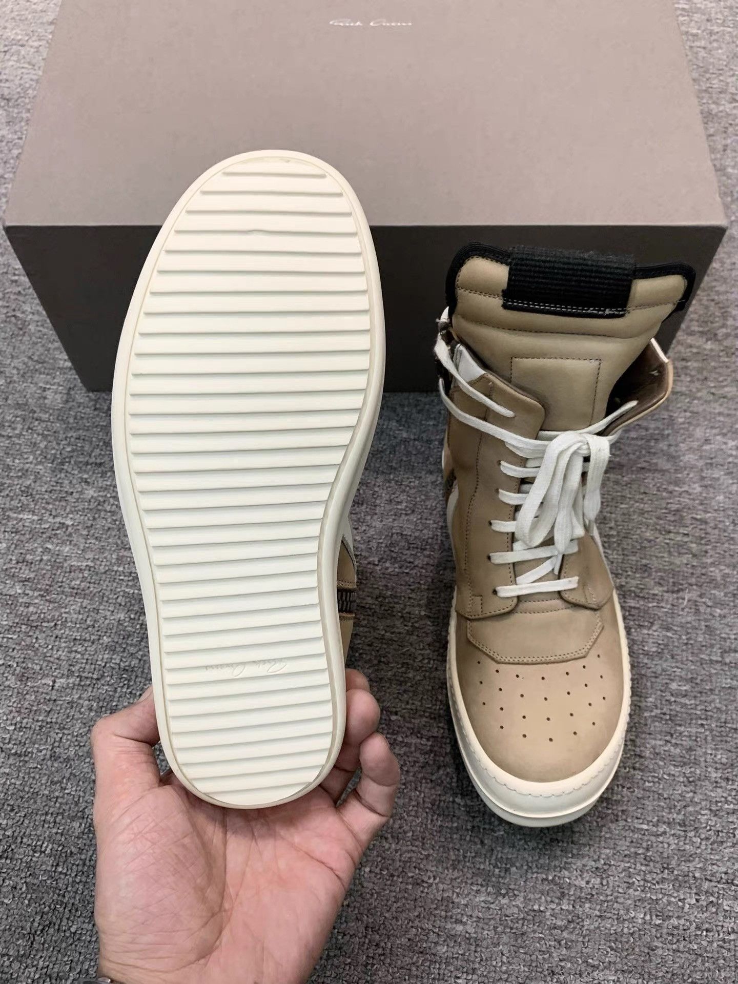 Rick Owens Rick Owens Brown White Leather High-Top Geobasket K34 Size US 6 / IT 36 - 8 Thumbnail