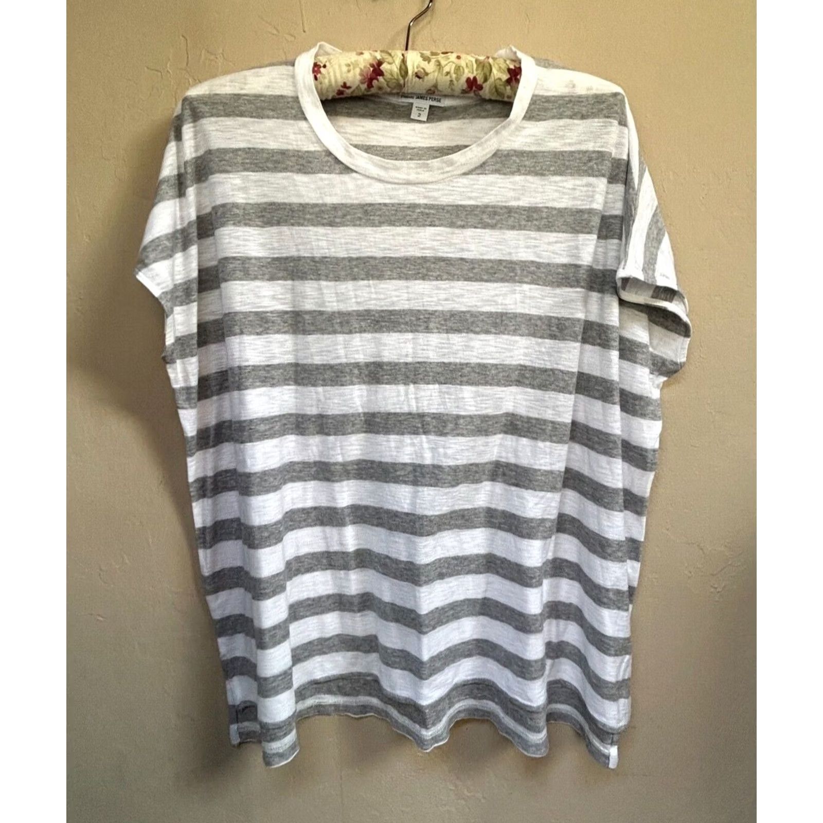 James Perse James Perse Womens Gray White Striped Cap Sleeve T-Shirt Size 2 Relaxed Size XS / US 0-2 / IT 36-38 - 2 Thumbnail