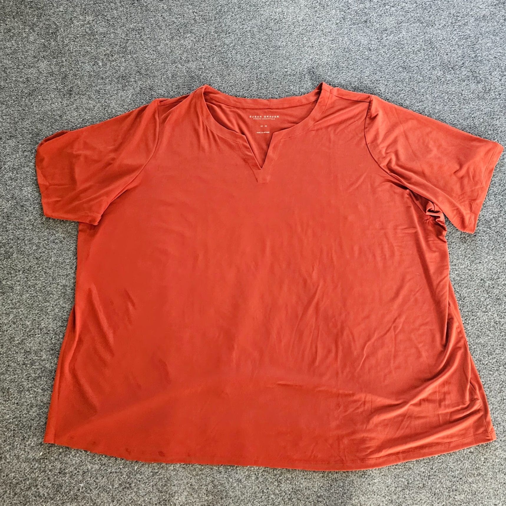 Vintage Susan Graver Top Women 5X Orange No Iron Short Sleeve Slinky Stretch Capsule Blouse Size XXL / US 16-18 / IT 52-54 - 2 Thumbnail