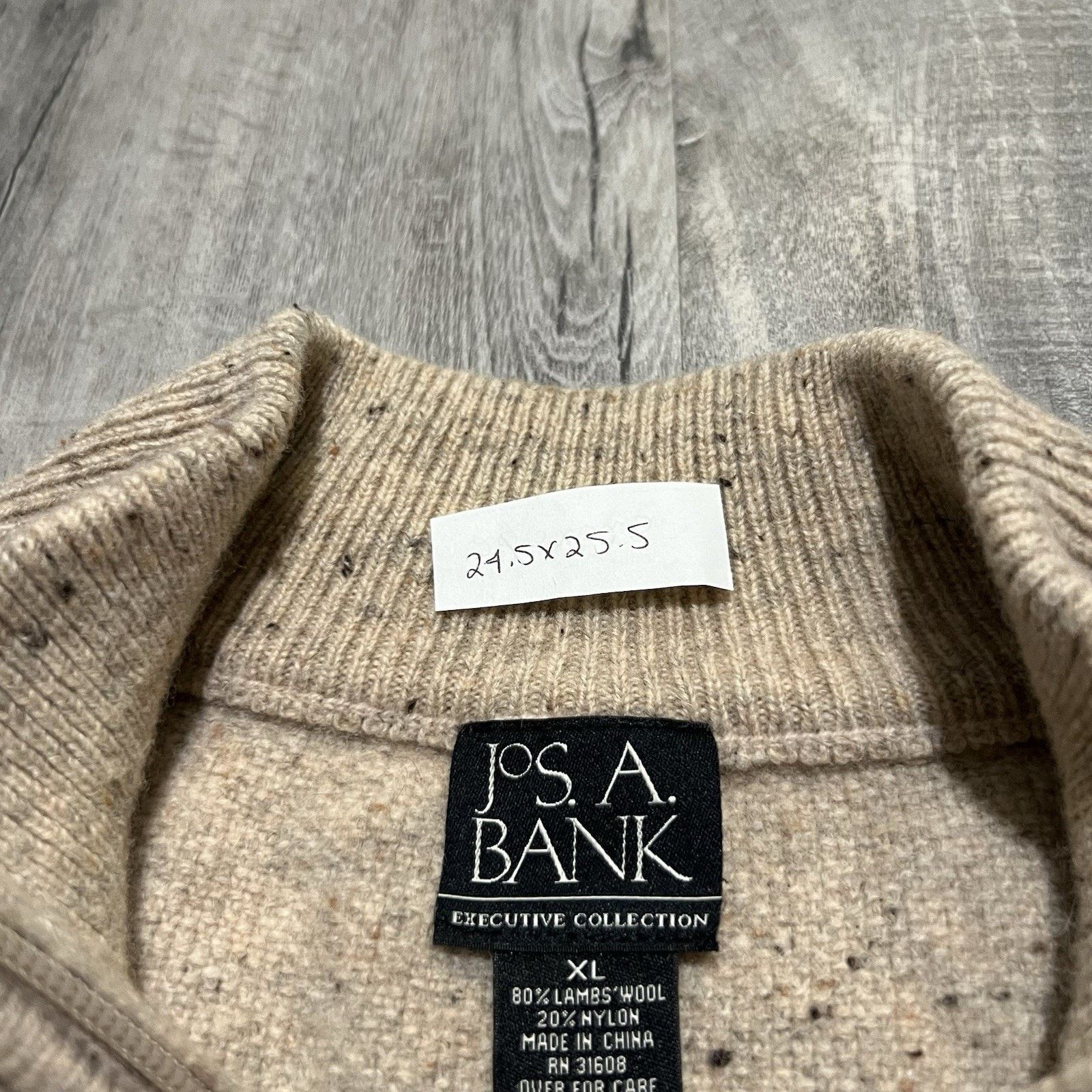 Jos. A. Bank Jos. A. Bank Mens Oatmeal XL 80% Lambswool 1/4 Zip Sweater Size US XL / EU 56 / 4 - 4 Thumbnail
