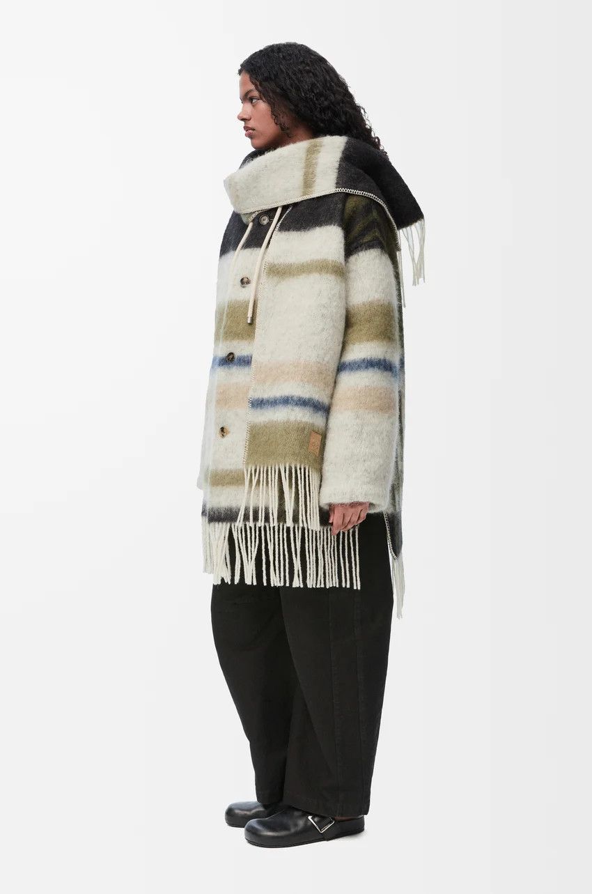Loewe o1loc1c0525 Hooded Scarf Coat in Wool in Black/White Size XS / US 0-2 / IT 36-38 - 3 Thumbnail