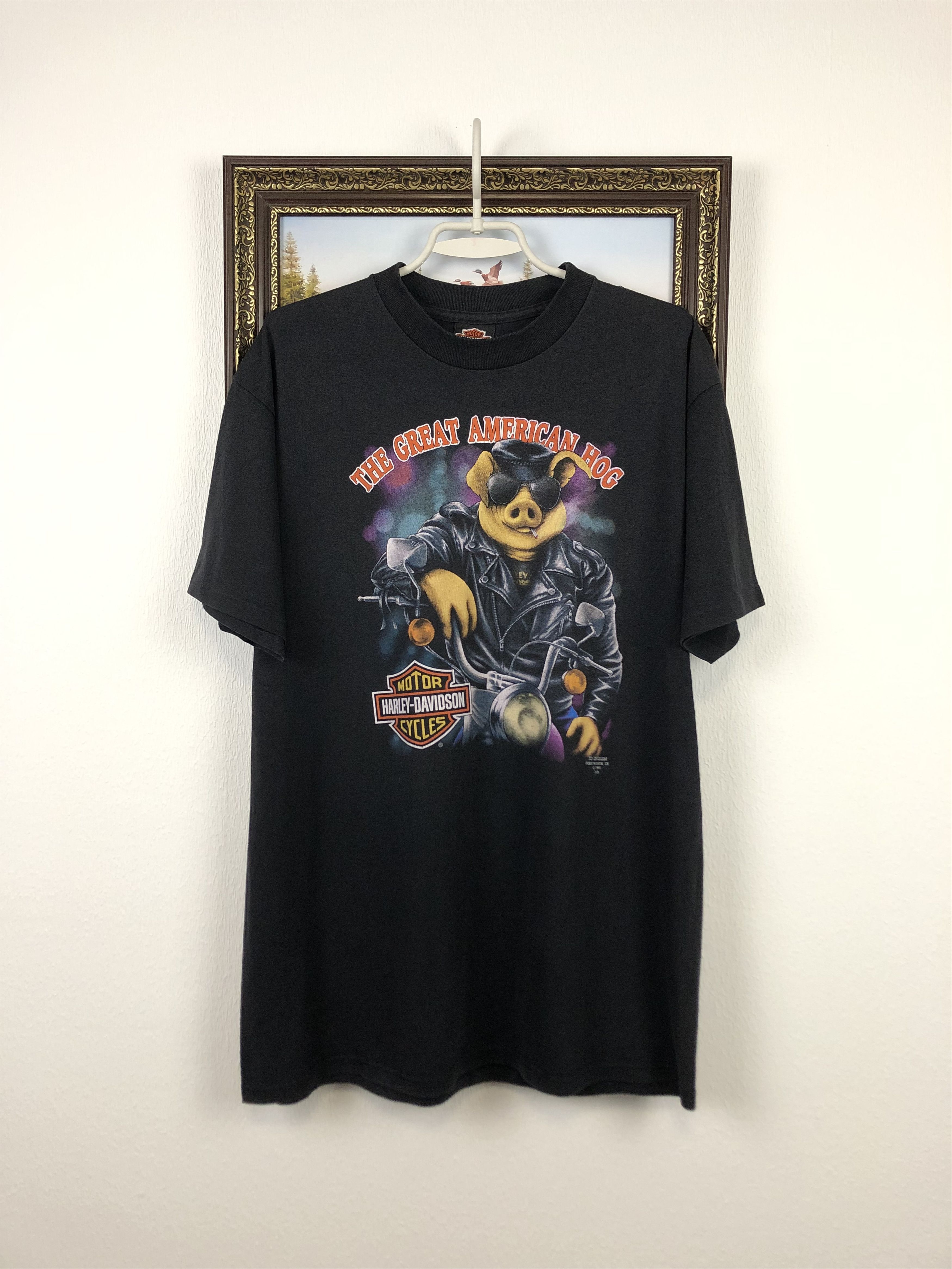 Vintage 1991 Harley Davidson Emblem Great American Hog Tee