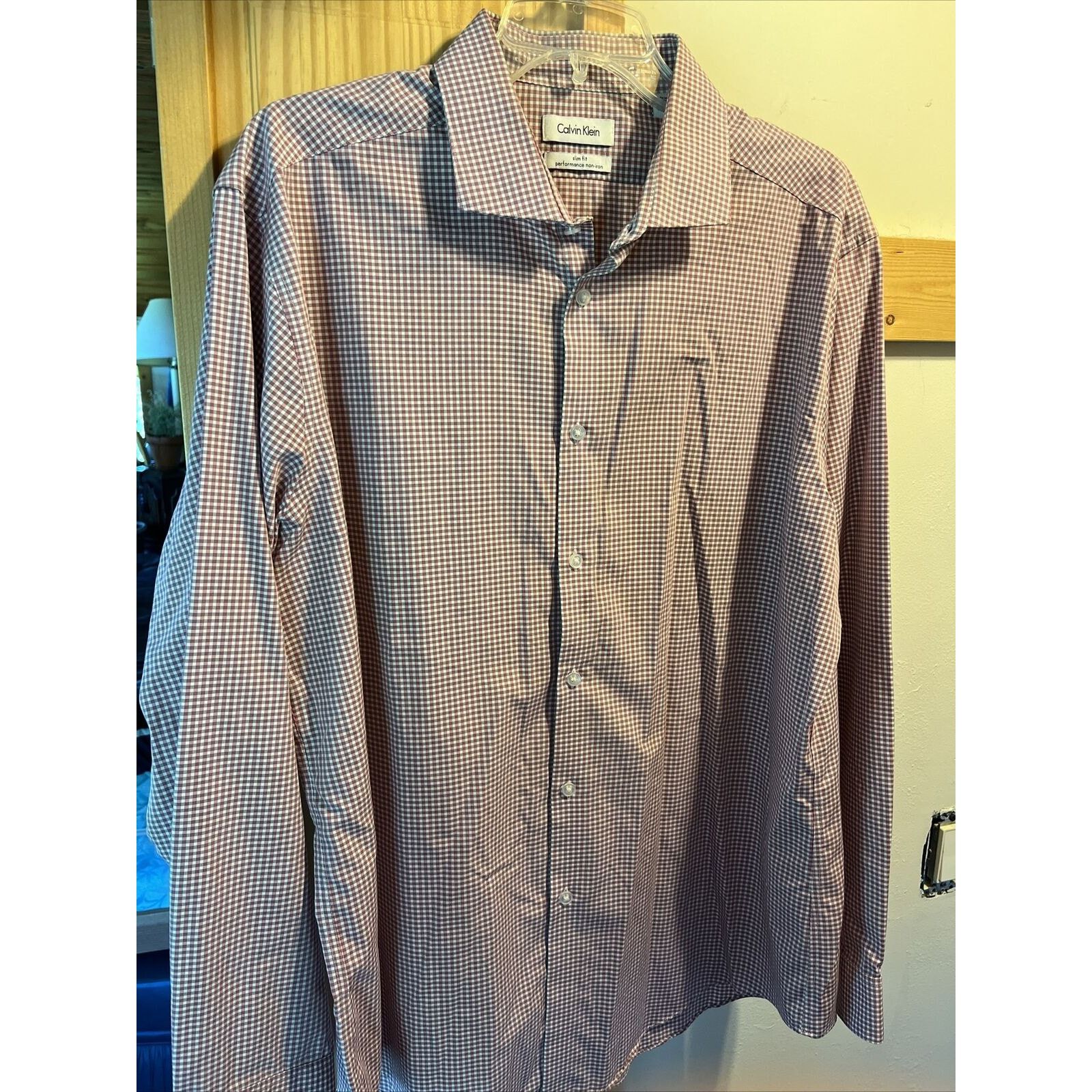 Calvin Klein Calvin Klein Men’s 17.5 34/35 Red Check Button Cotton Shirt Size US XL / EU 56 / 4 - 8 Thumbnail