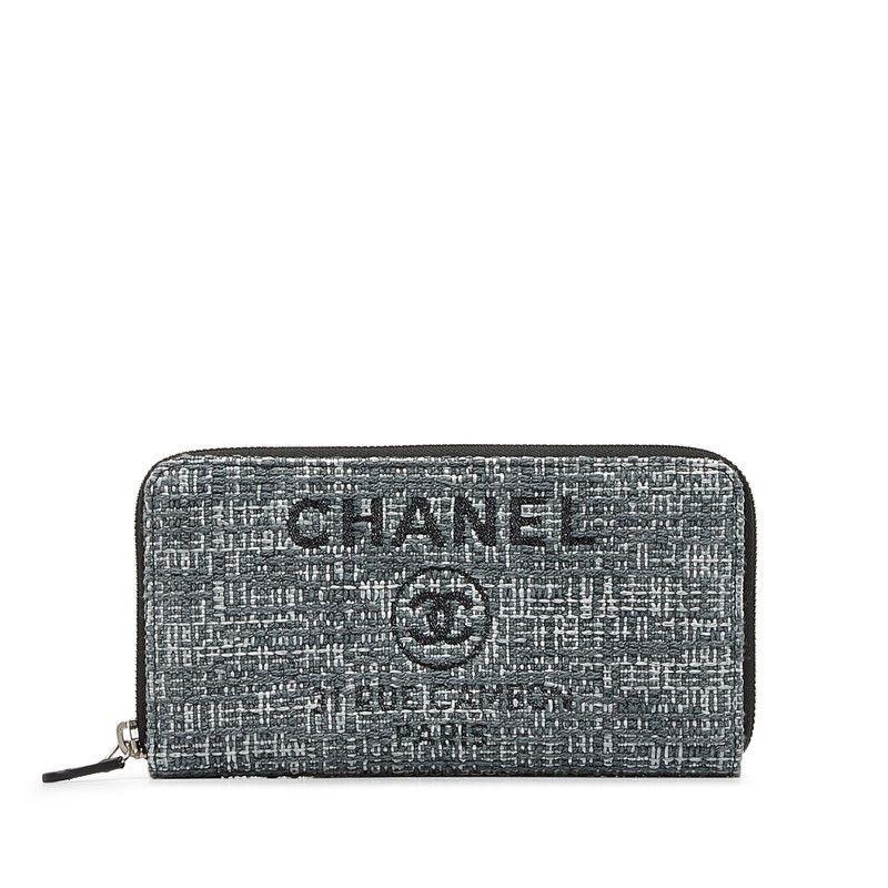 Chanel Chanel Tweed Coco Mark Deauville Zip Around Long Wallet Canvas Long Wallet in Great Condition