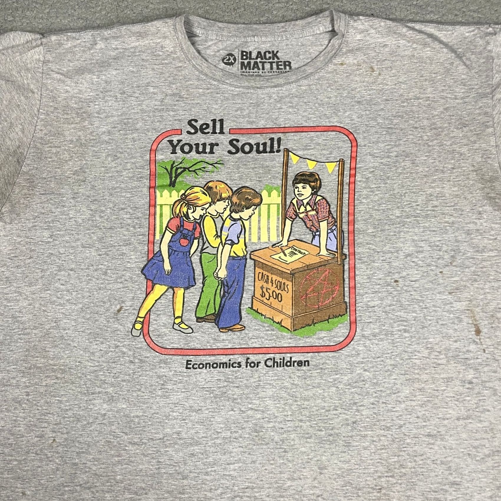 Vintage Black Matter Steven Rhodes Economics for Children Sell Your Soul Tshirt Mens XXL Gray Logo 70s 80s Funny Hipster TV Short Sleeve Cotton Vintage N/A Size US XXL / EU 58 / 5 - 2 Thumbnail