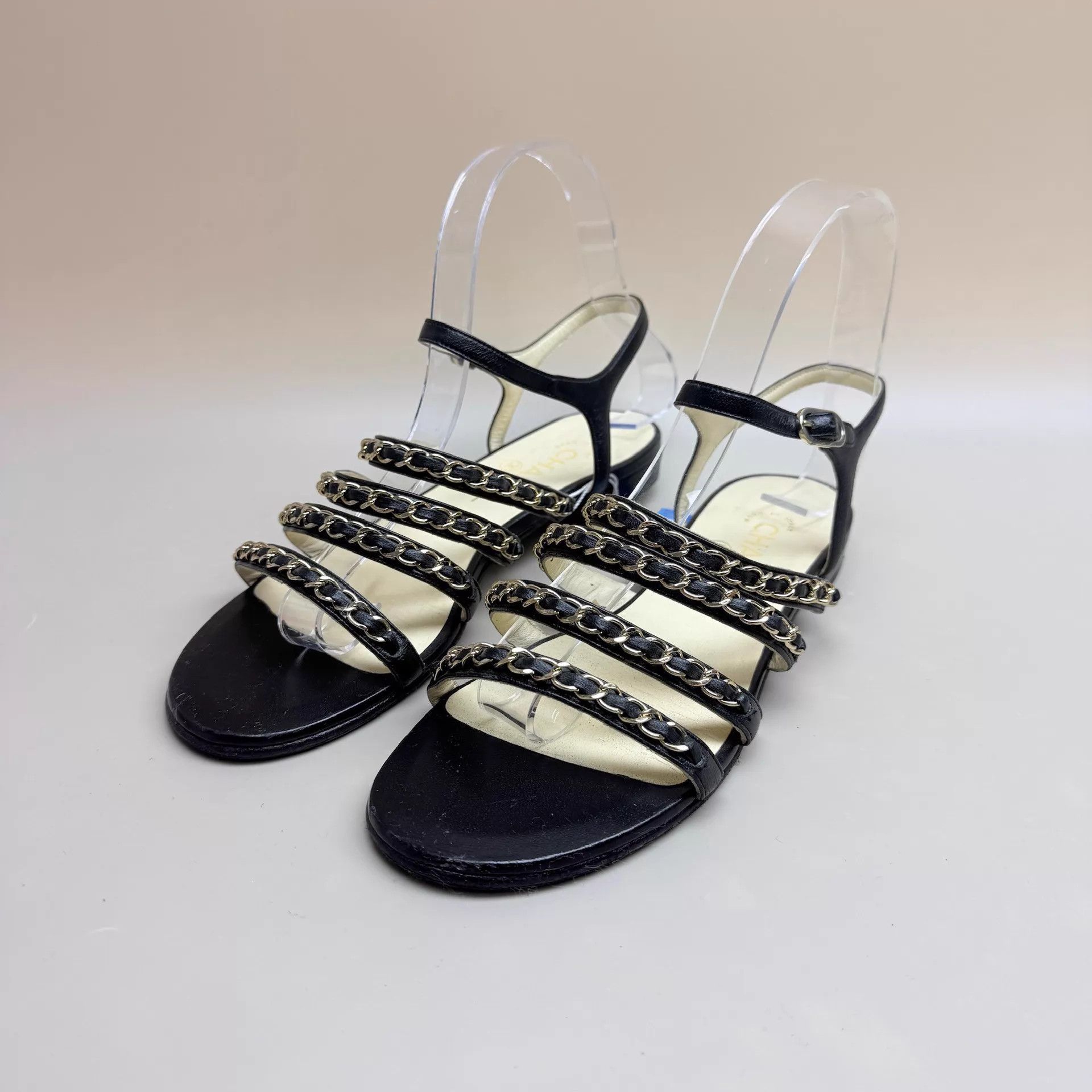 Chanel CHANEL Black & Gold Chain CC Sandals Size 37 95 New Size US 6.5 / IT 36.5 - 1 Thumbnail