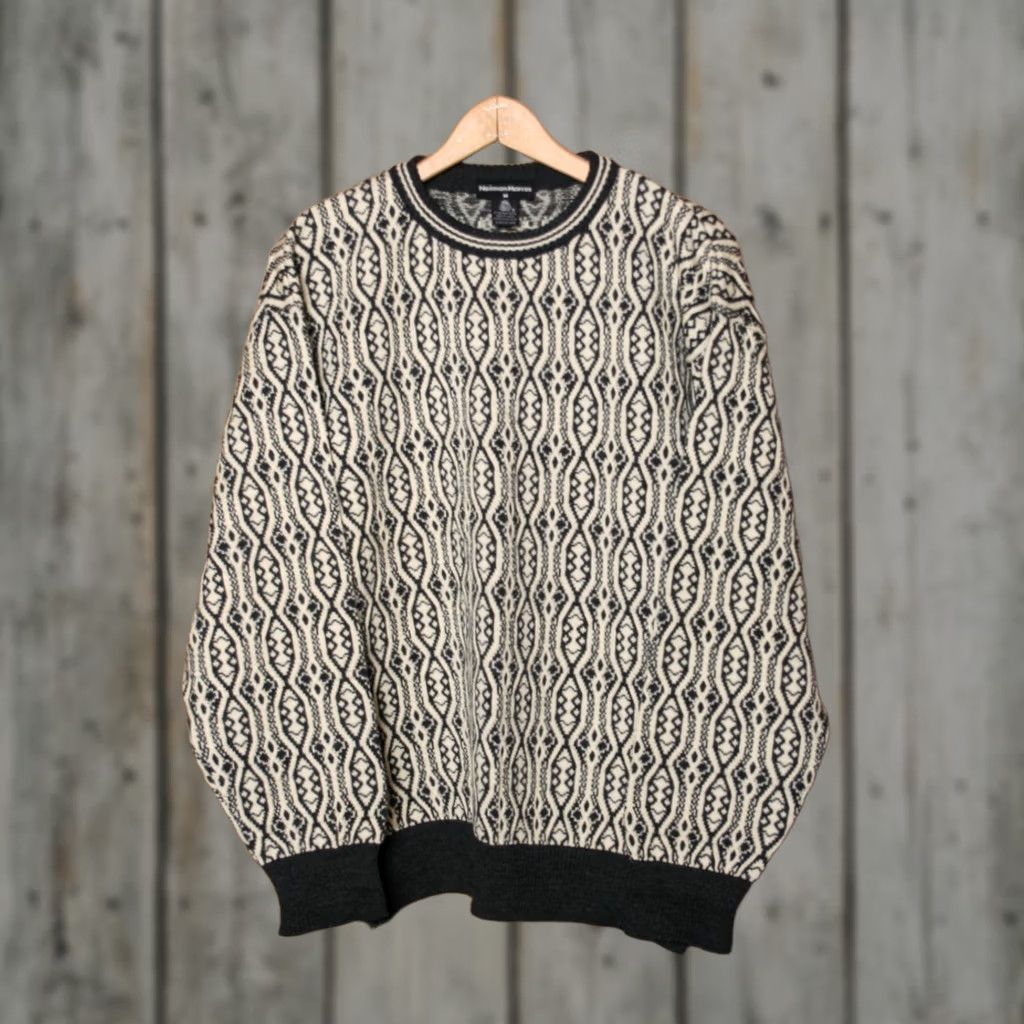 Neiman Marcus VINTAGE Neiman Marcus Gray & Ivory Texture Knit Merino Wool Sweater Men's M Size US M / EU 48-50 / 2 - 1 Thumbnail