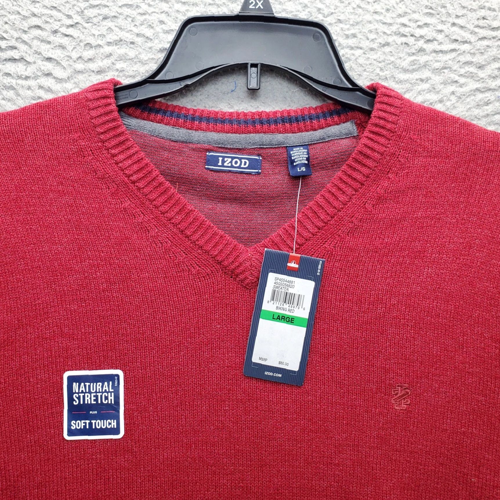 Izod IZOD Sweater Mens Large Dark Red Long Sleeve V-Neck Ribbed Cuff & Hem Pullover Shirt Mens Size L Red Knit Pullover Size US L / EU 52-54 / 3 - 5 Thumbnail