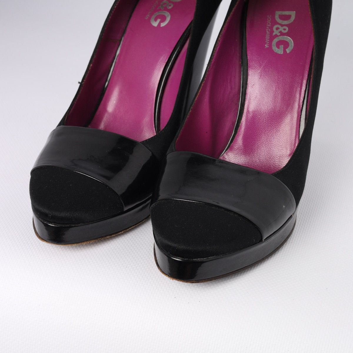 Dolce & Gabbana Dolce Gabbana Black Silk Patent Heel Platform Pumps Shoes Size US 6.5 / IT 36.5 - 5 Thumbnail