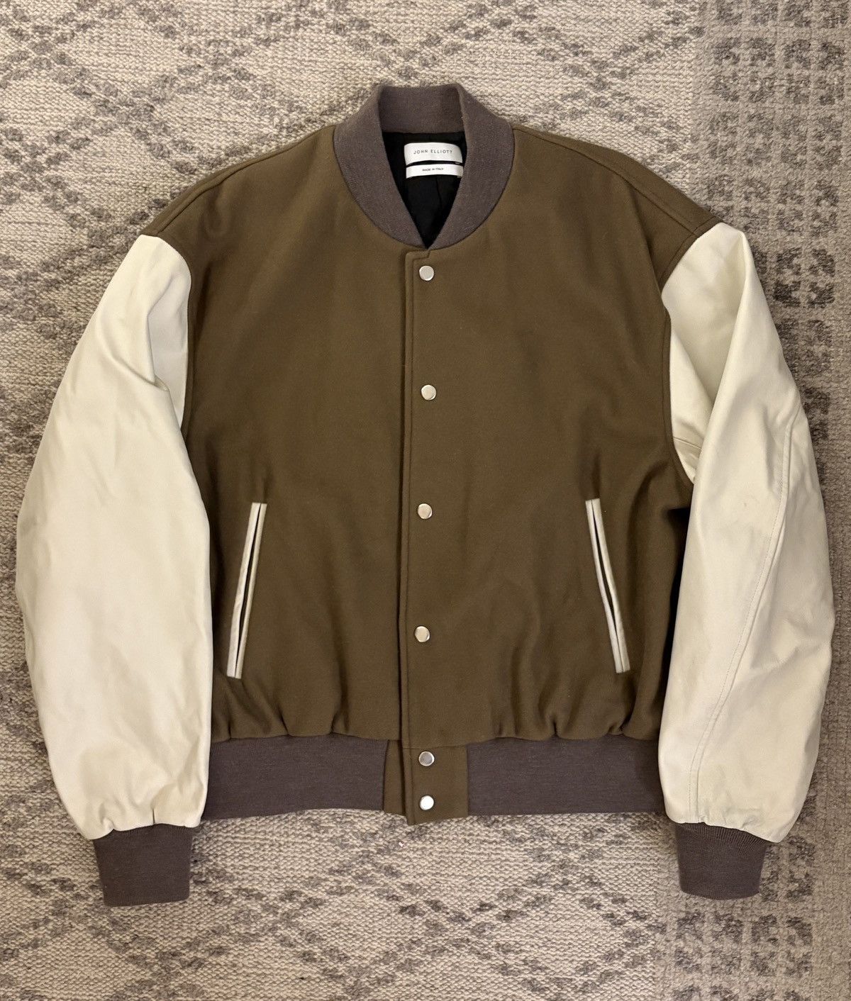 John Elliott John Eliott Cream/Green Leather Varsity Jacket - Size Medium Size US M / EU 48-50 / 2 - 1 Thumbnail