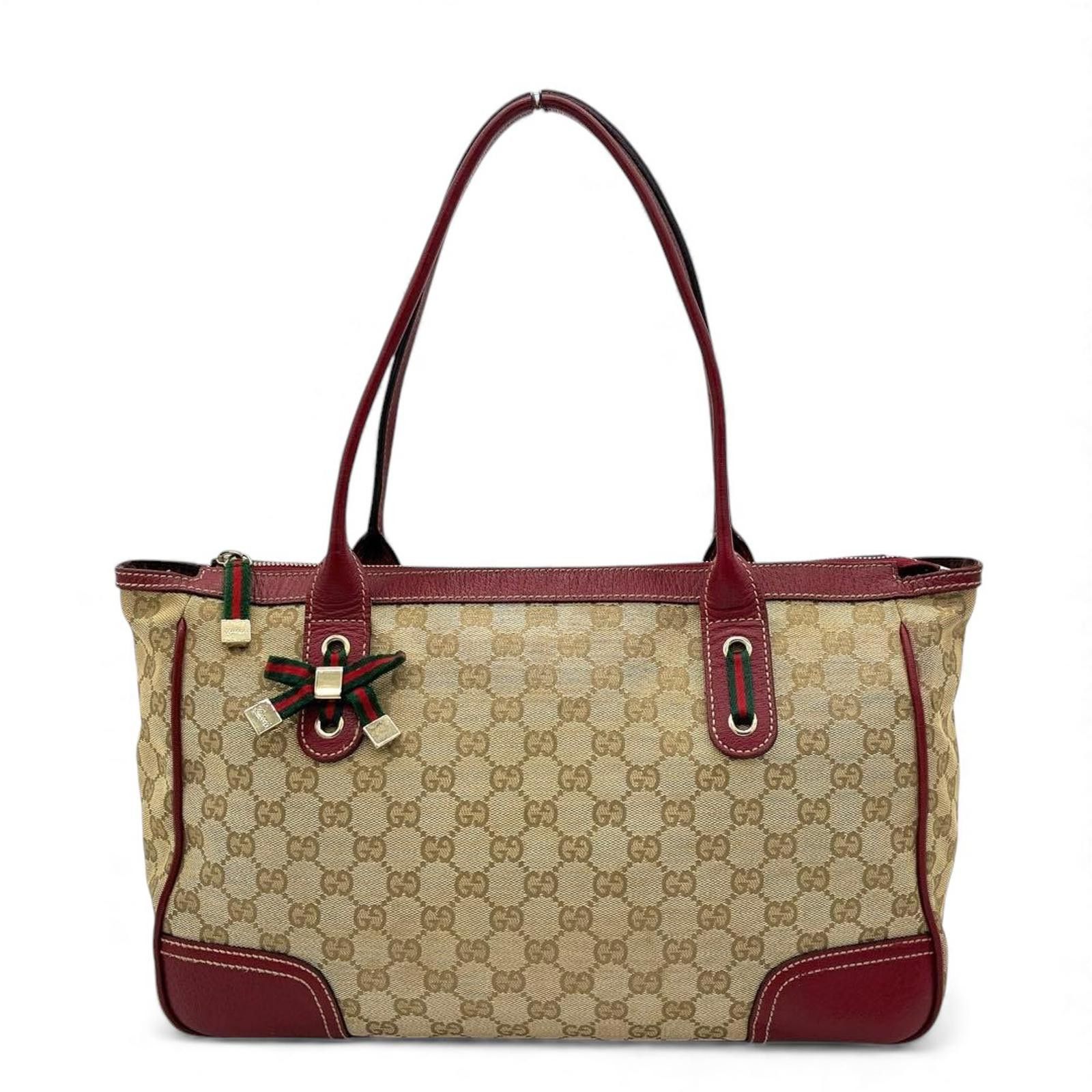 Gucci Gucci - Beige Burgundy GG Canvas Tote Bag Size ONE SIZE - 2 Thumbnail