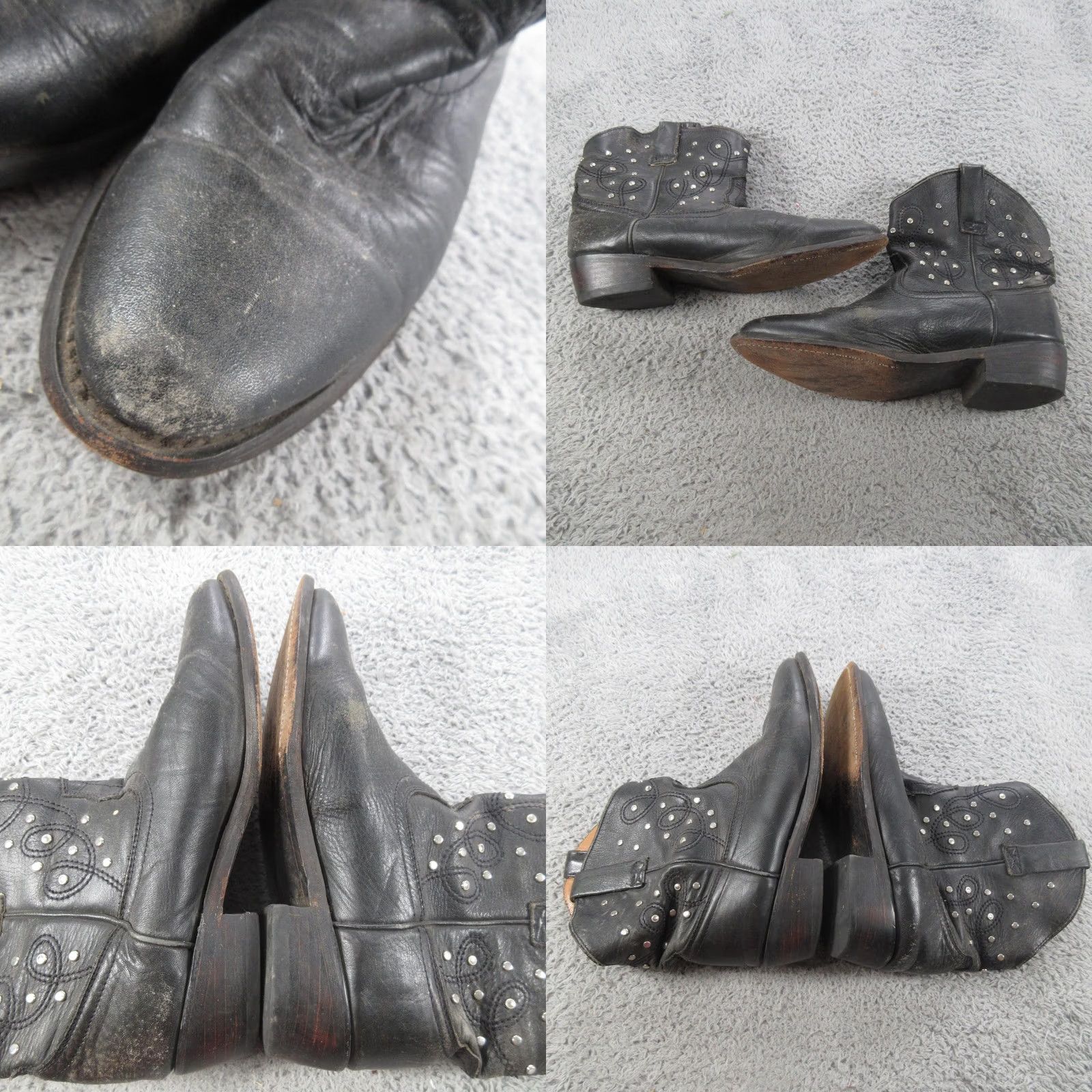 Vintage Cozumel Boots Womens 7.5 Black Leather Studded Ankle Western Block Heel Size US 8 / IT 38 - 8 Thumbnail