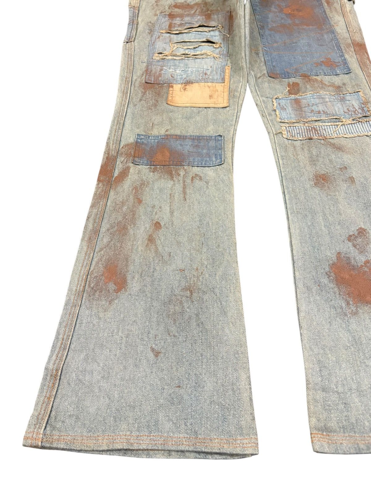 Japanese Brand Vintage Japanese Rusty Painted Patch Flare Jeans Size US 33 - 6 Thumbnail