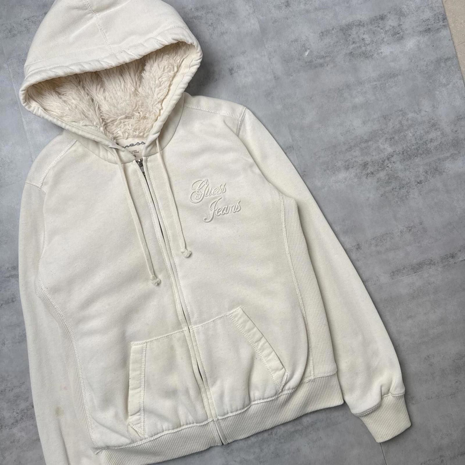 Guess Y2K Guess Cream Sherpa lined zip up hoodie Size US XL / EU 56 / 4 - 4 Thumbnail