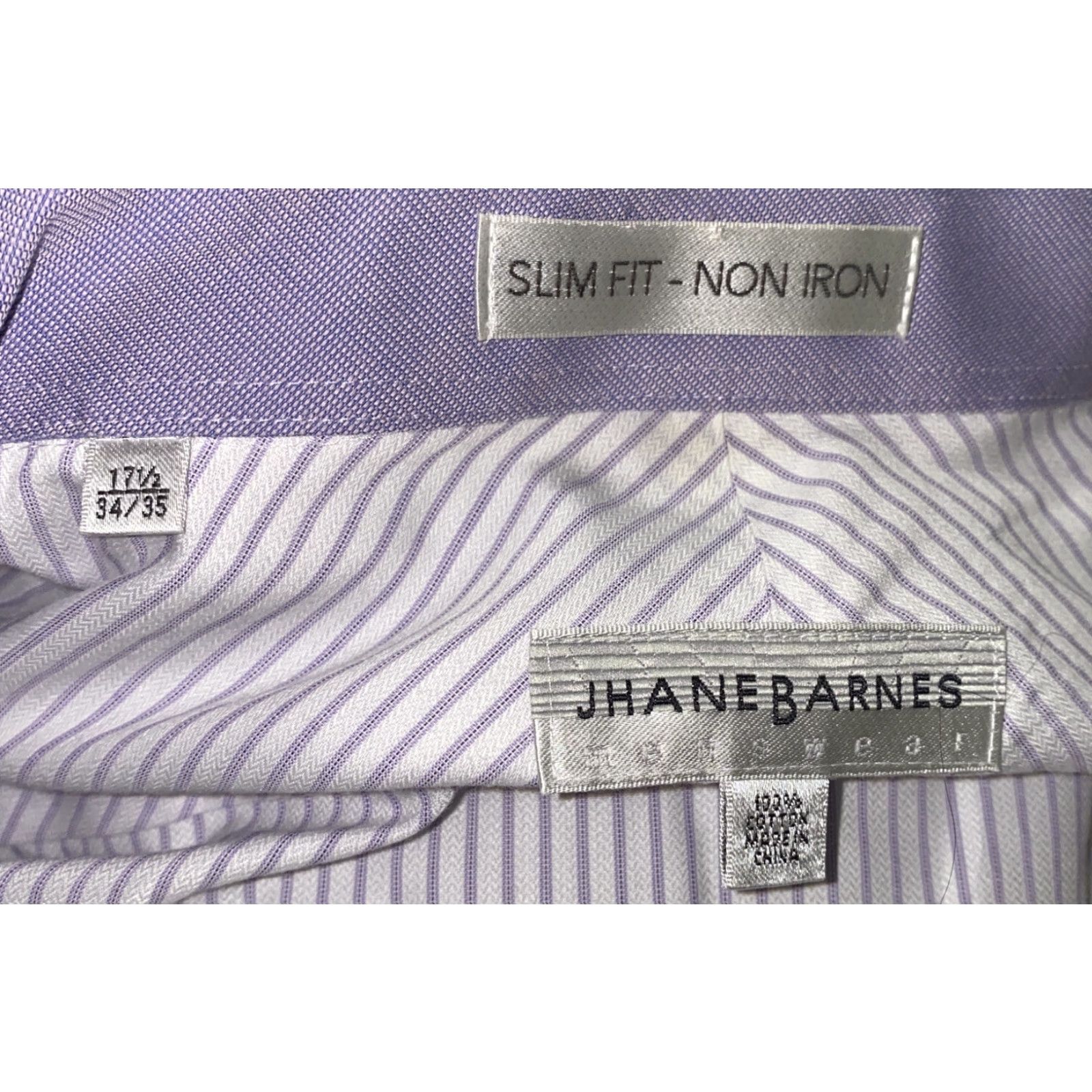 Vintage Jhane Barnes Dress Shirt Mens Collared Long Sleeve Striped 17.5 White/Purple Regular Fit Size 46R - 6 Thumbnail