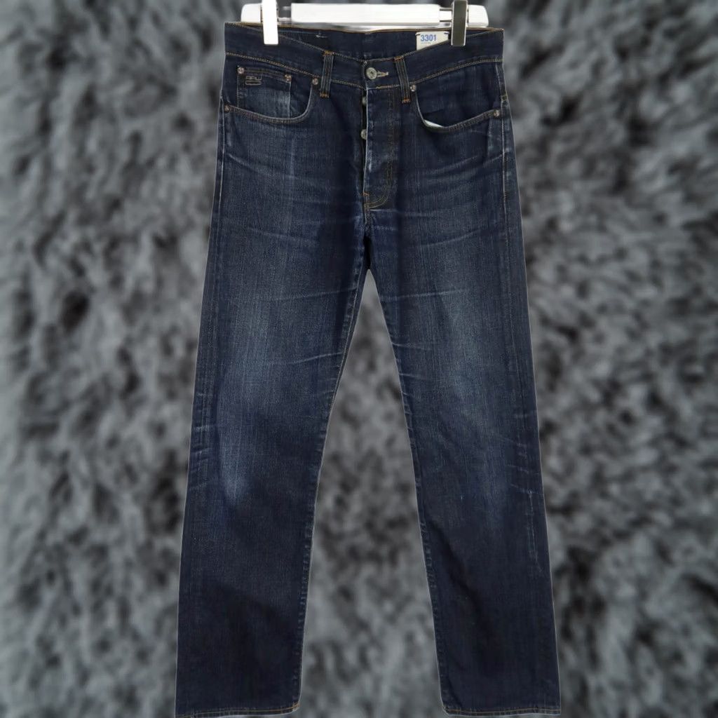 G-Star G-STAR 3301 Straight Jeans Men's W32/L34 Dark Blue Denim Faded Button Fly Jeans Size US 32 / EU 48 - 1 Thumbnail