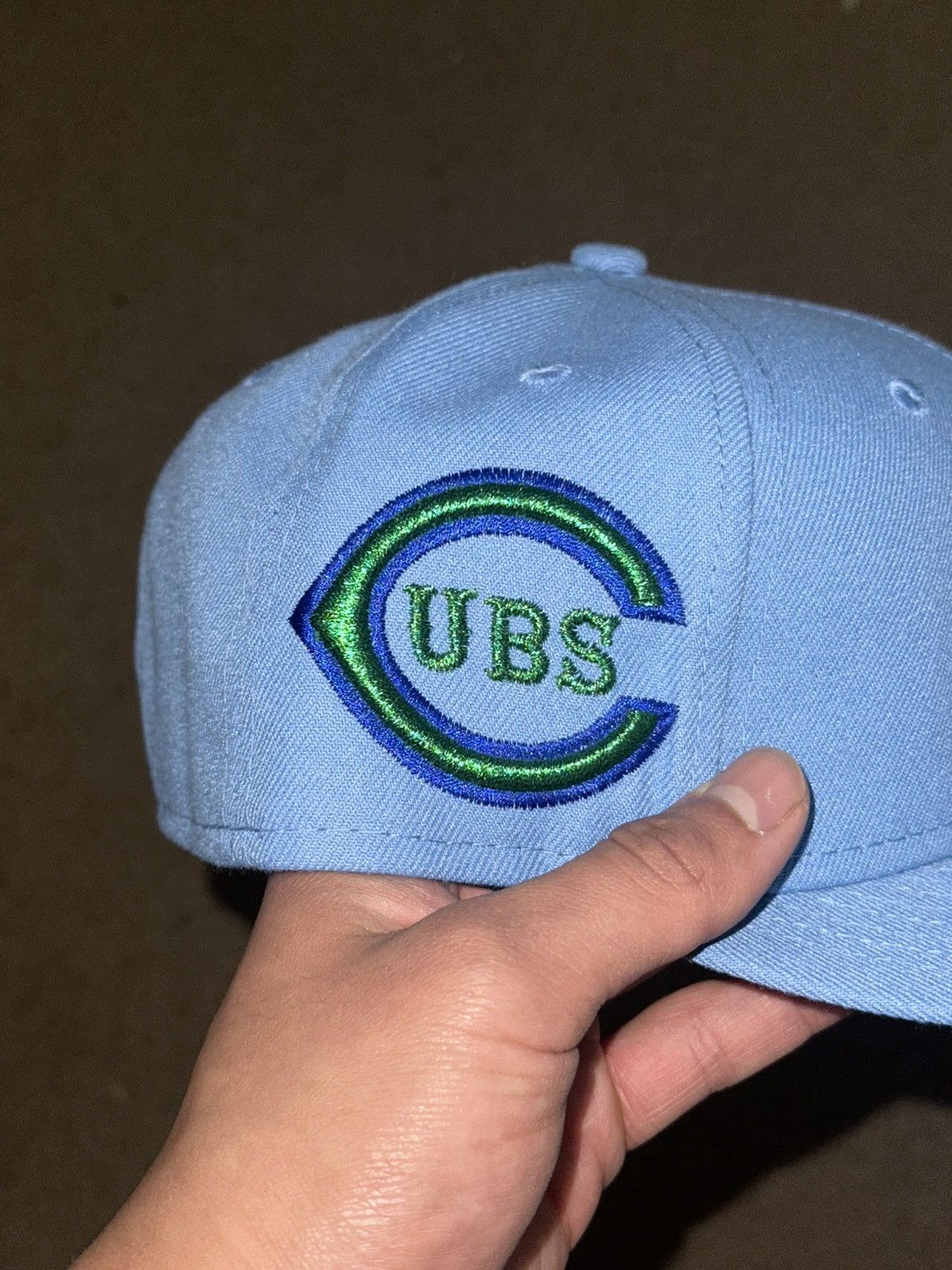 Hat Club × MyFitteds × New Era Size 7 1/4 Chicago Cubs Metallic Stitching Sky Blue Fitted Size ONE SIZE - 3 Thumbnail