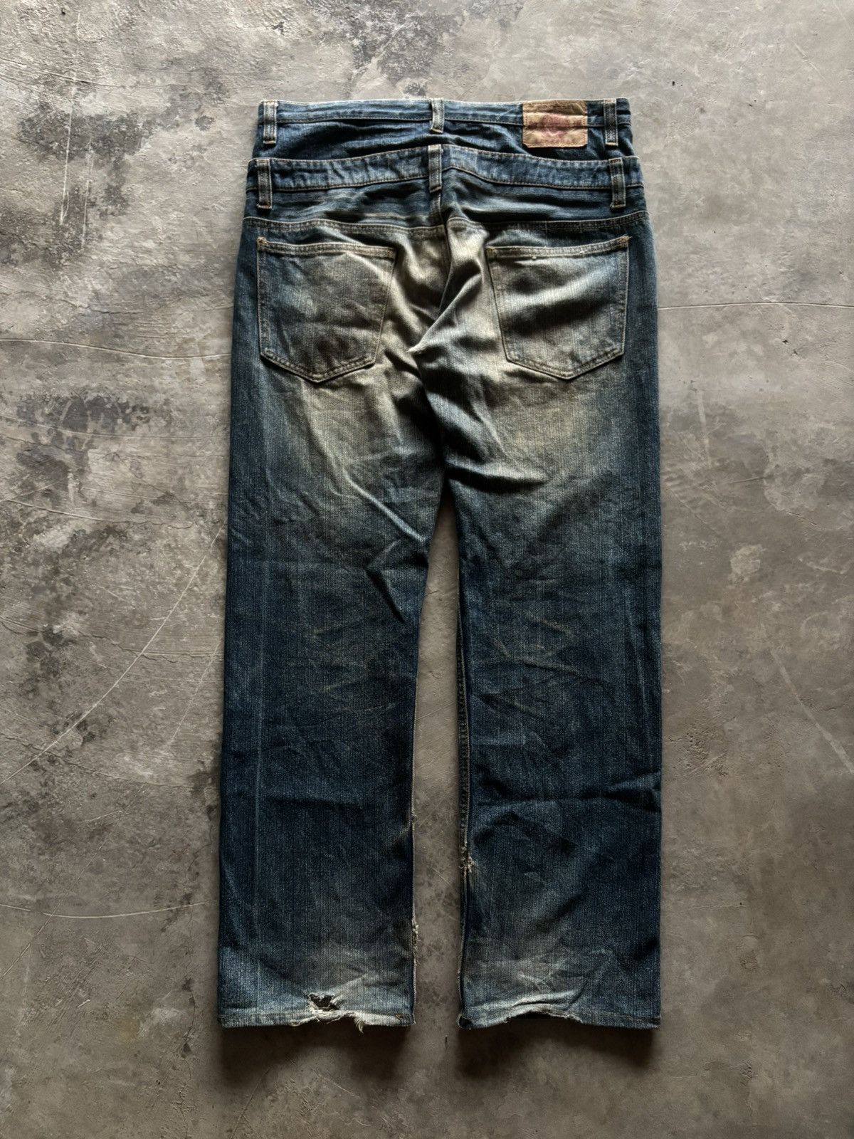 Karakuri Tamashii DOUBLE WAIST DISTRESSED BUDEN JAPANESE DENIM SKULL SUKAJAN Size US 35 - 15 Thumbnail