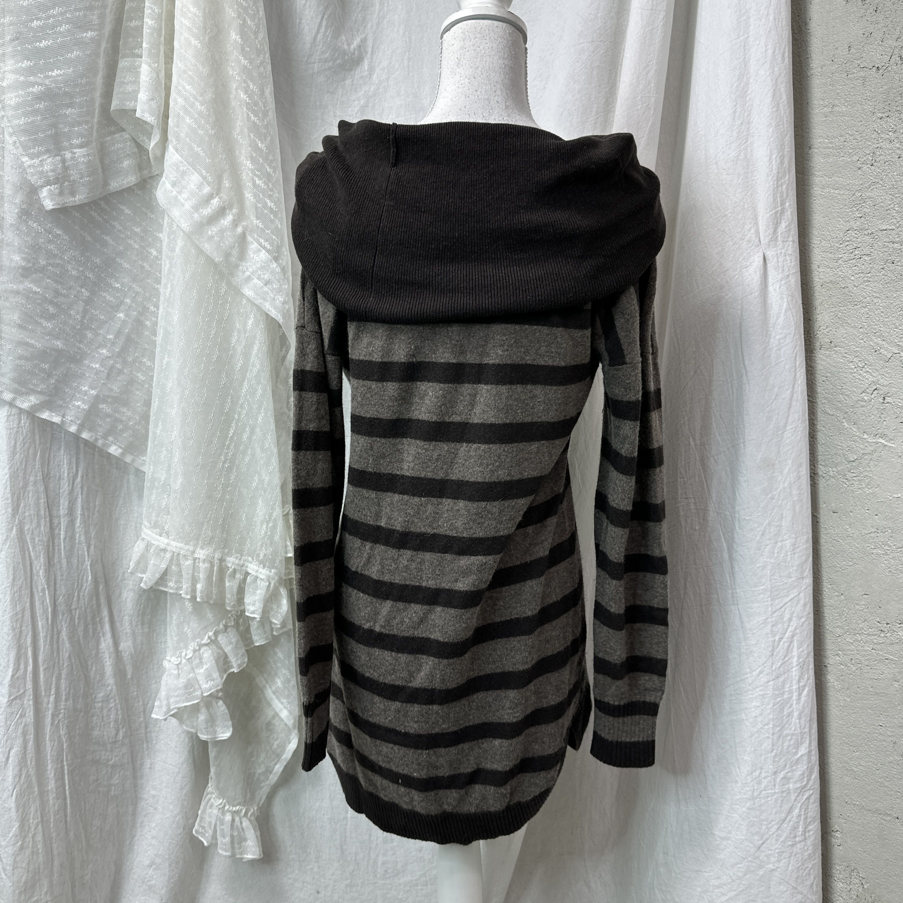Vintage Vintage Grunge Striped Big Collar Bare Shoulders Dress Y2K Size S / US 4 / IT 40 - 4 Thumbnail