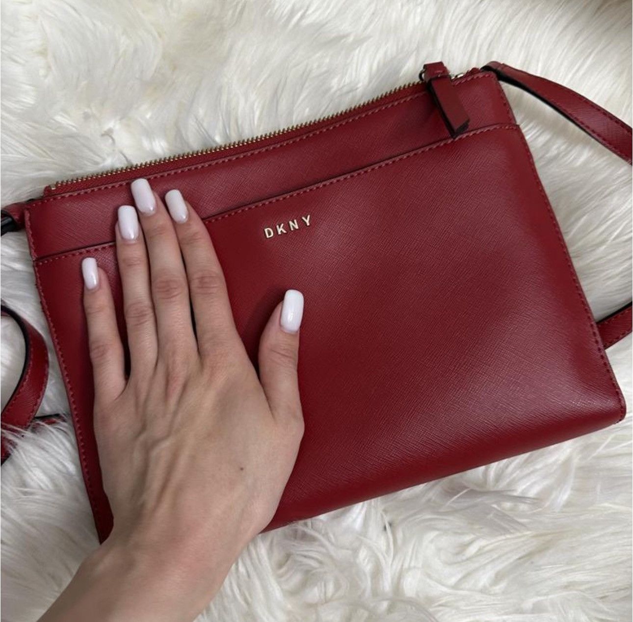 Designer DKNY Red Saffiano Leather Double Logo Crossbody Size ONE SIZE - 9 Thumbnail