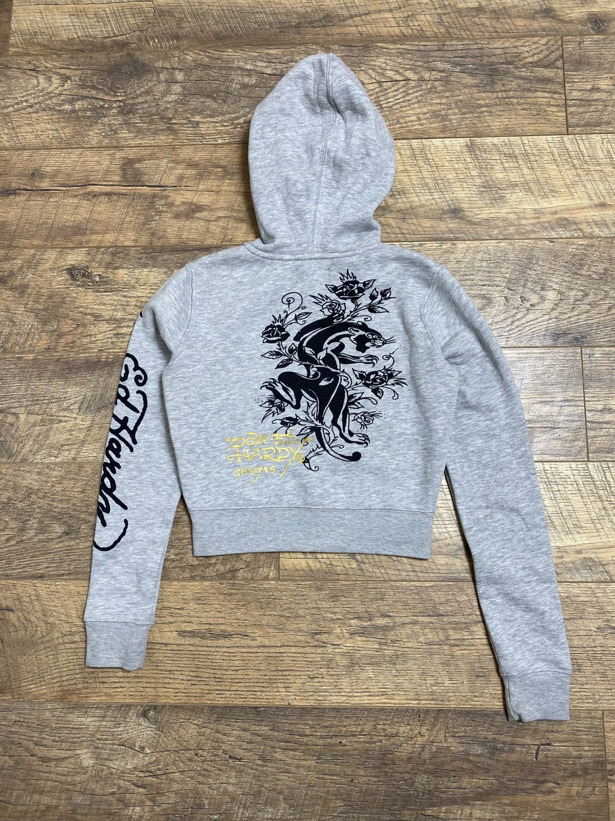 Ed Hardy Ed Hardy Y2K Grey Cropped Tattoo Graphic Zip-Up Hoodie S Size S / US 4 / IT 40 - 5 Thumbnail